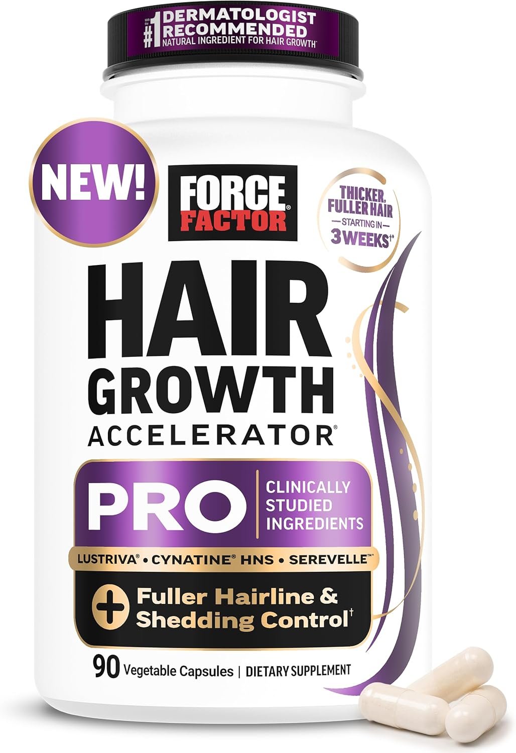 Force Factor Hair Growth Accelerator Pro, Clinically Studied Lustriva Biotin, Keratin, Saw Palmetto & Hair Growth Vitamins, Hair Growth Supplement for Women, Results Starting in 3 Weeks, 90 Capsules