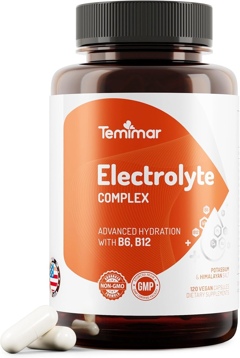 Electrolytes,120 Counts, Electrolyte Capsules with Sodium, Potassium, Magnesium, Calcium, B6 & B12, Electrolytes Replenisher Hydration Drink for Muscle & Energy Support, Made in USA