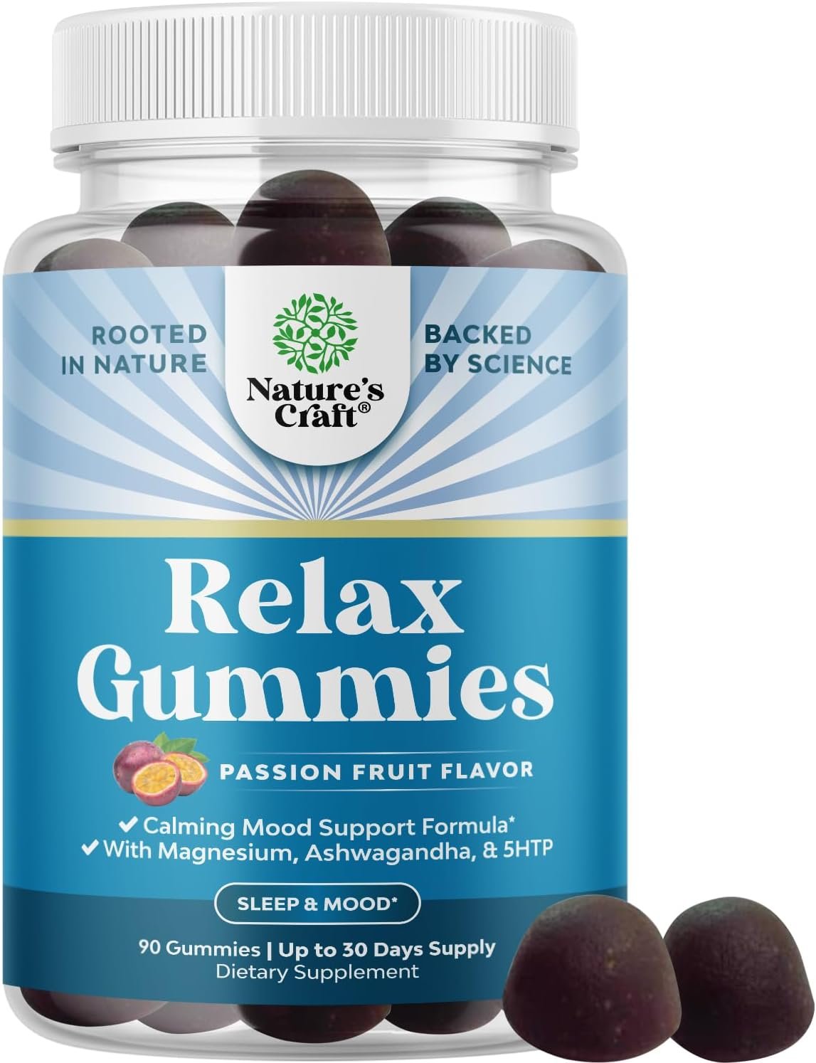 Pure Calm and Relaxing Magnesium Supplement – Magnesium for Stress Support & Rest Ease for Adults – High Absorption Mg Citrate Gummies with L Theanine & Ashwagandha for Muscle Cramps – 90 Count
