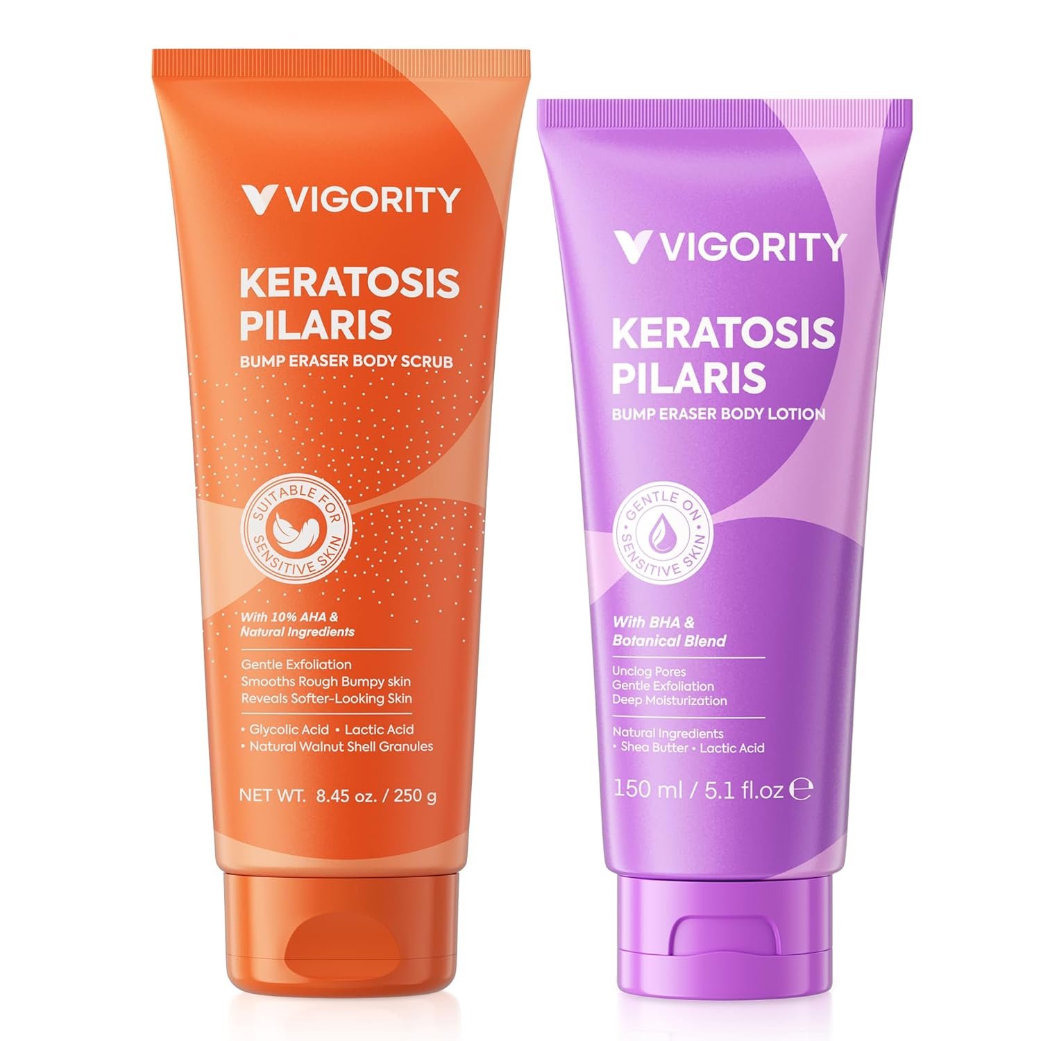 KP Bump Eraser Body Scrub & Keratosis Pilaris Lotion Set with 10% AHA + BHA – Strawberry Legs Treatment for Women & Man – Exfoliates & Deeply Hydrates for Smoother Healthy-Looking Skin