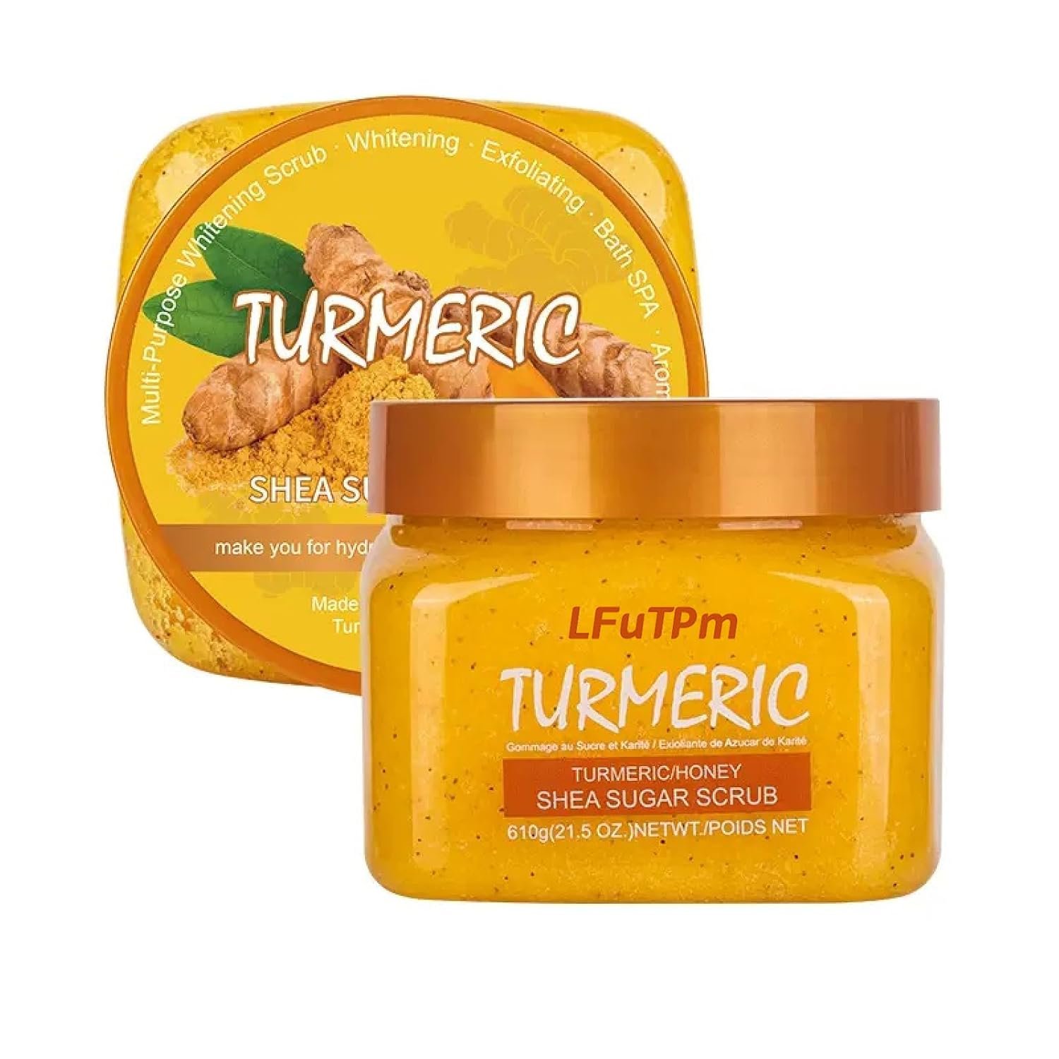 Turmeric & Honey Body Scrub with Shea Butter and Sugar – Moisturizing Exfoliator for Skin Removal, Leaves Skin Soft, Smooth, Full Body, Hands, Feet Use – 21.5 oz
