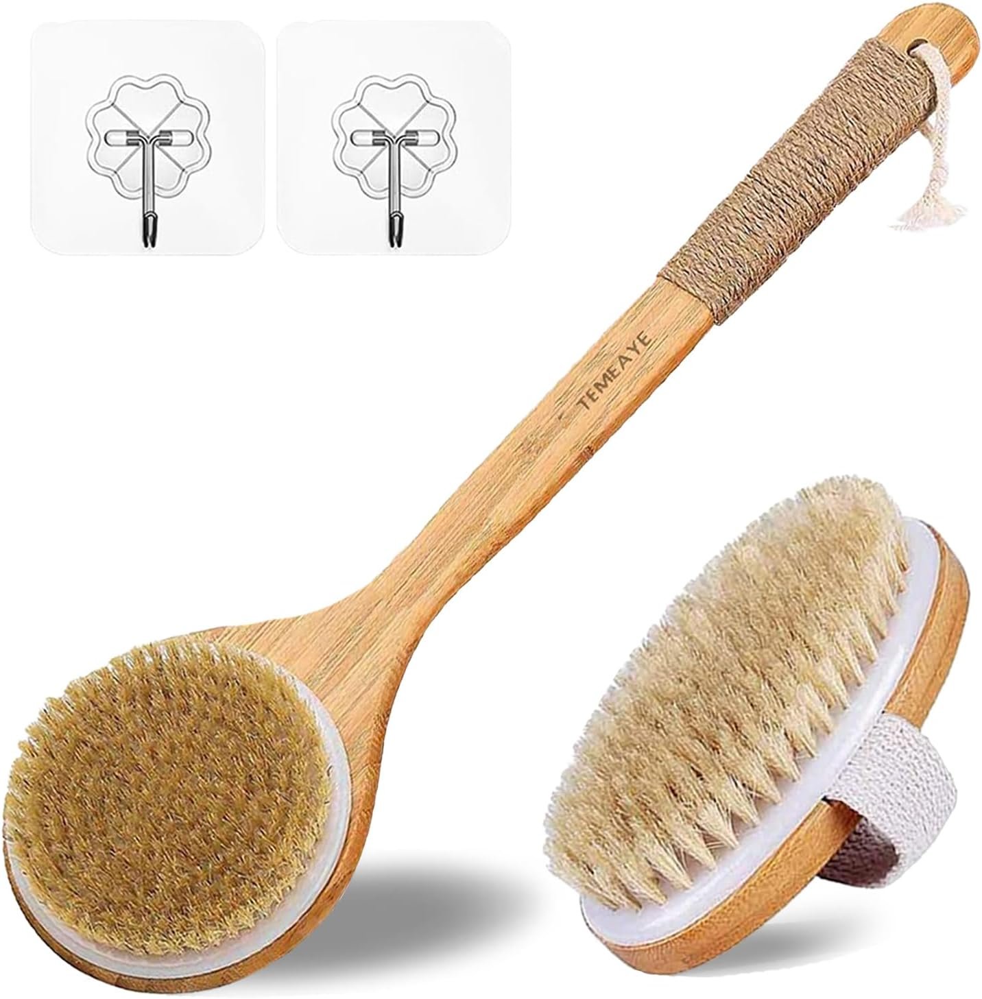 TEMEAYE Dry Brushing Body Brush Sets Wooden Handle Combined with Medium Strength Natural Bristles Gentle Exfoliator Remove Cellulite Lymphatic Drainage Makes the Skin of the Entire Body Softer
