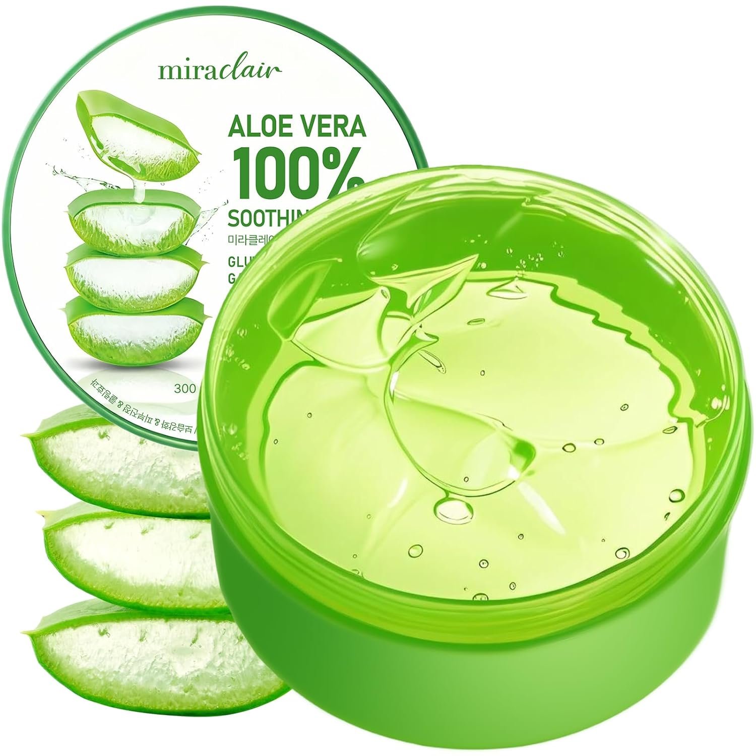 MIRACLAIR Aloe Vera Gel for Face, Skin & Hair, Lightweight Hydrating Aloe Gel, Made with 100% Pure Aloe, Fragrance-Free, For All Skin Types, Made in Korea, 300 mL (10.1 fl oz)