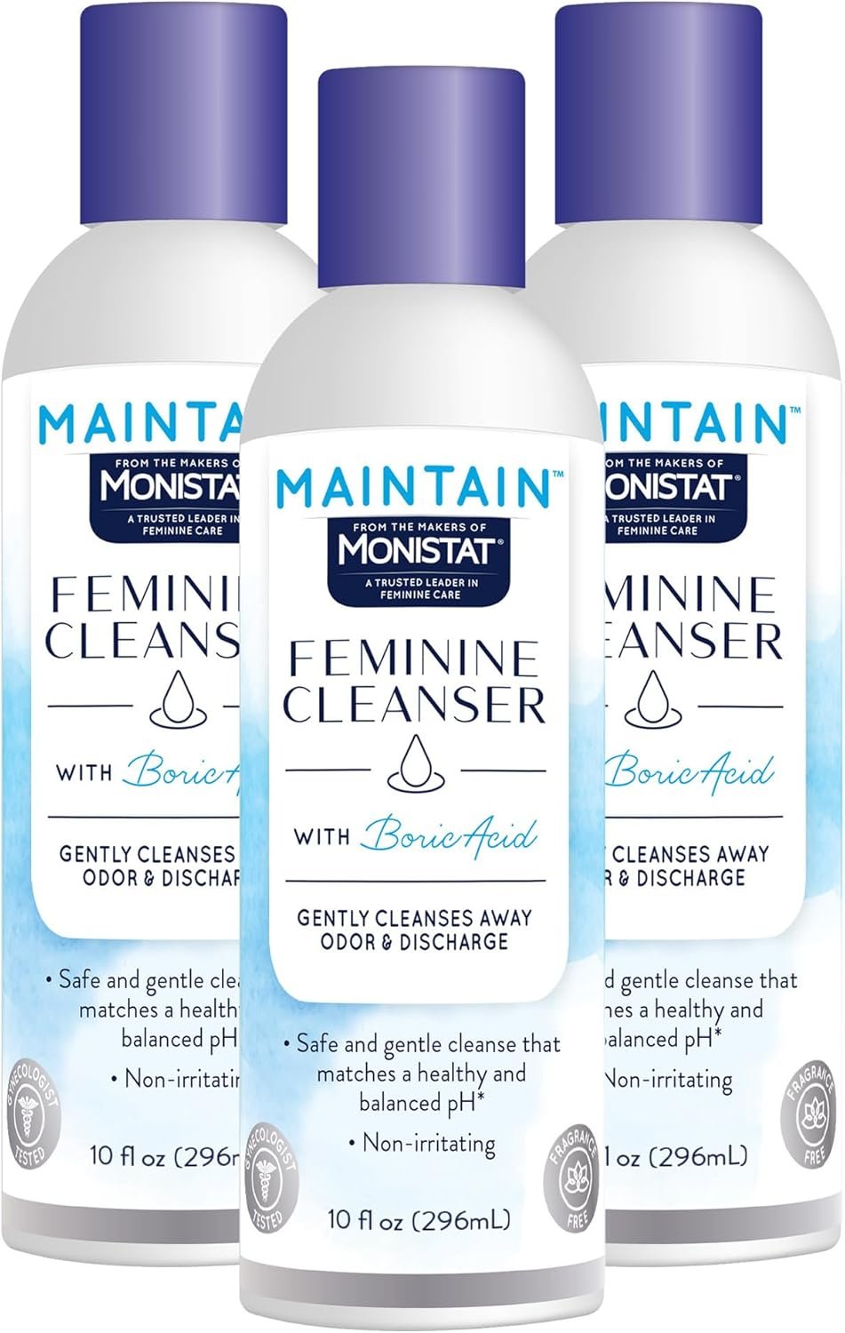 Monistat Boric Acid Feminine Wash, Fragrance-Free Intimate Wash for Women with Gentle pH-Balanced Formula, 10 Fl Oz, Pack of 3