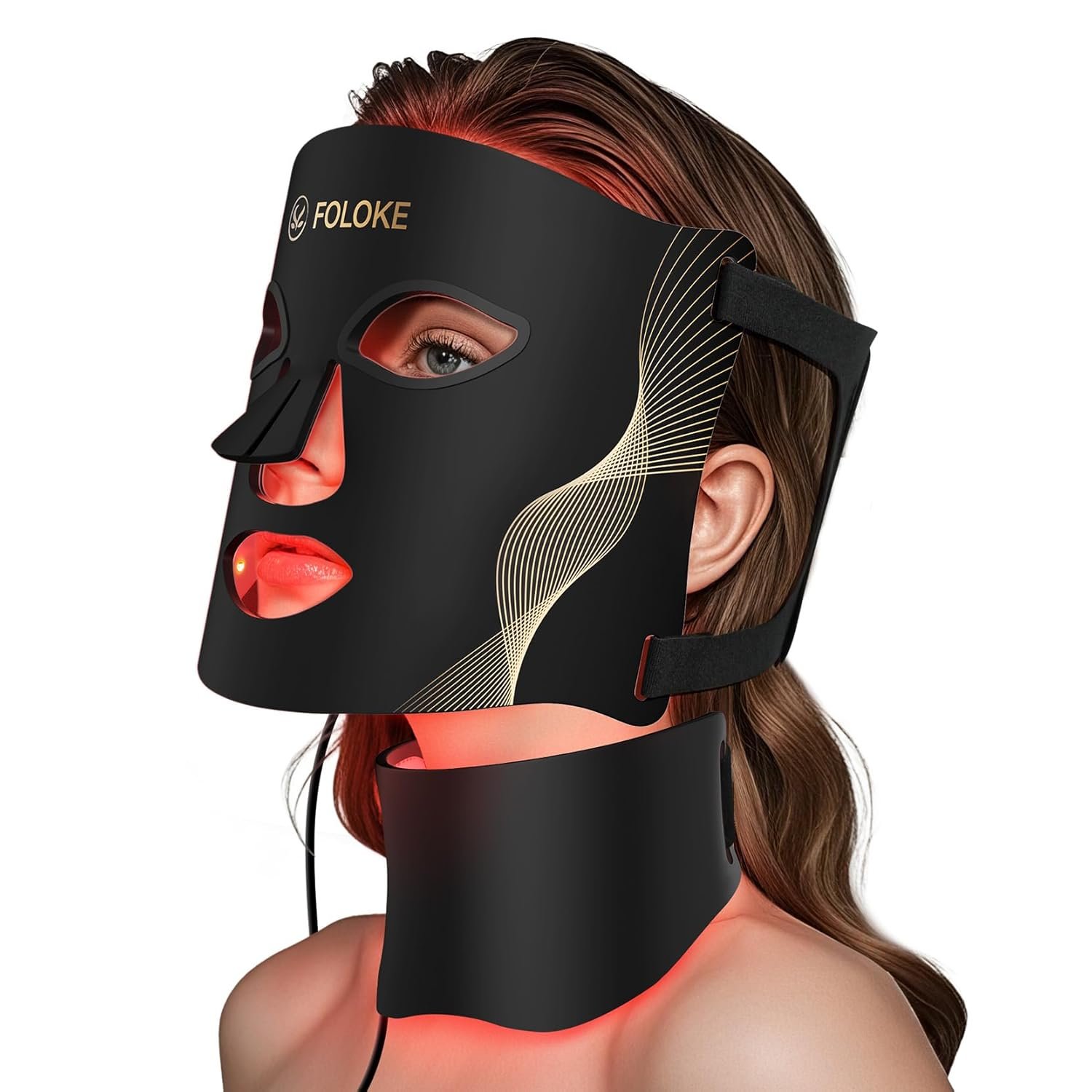LED Light Therapy Mask Skin Care Mask & Neck, Red & Infrared Lights Masks Wavelength LED Face Mask Light Therapy for Home Use（ Pitch-Dark） (Pitch-Dark)