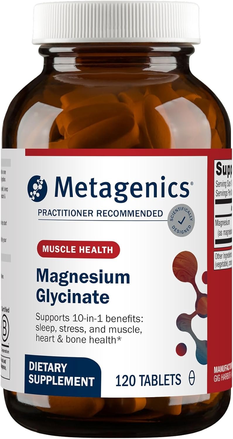 Metagenics Magnesium Glycinate 100mg-Highly Absorbable Magnesium Supplement for Sleep, Stress Relief & Muscle Relaxation – Bone, Heart & Nerve Health-Non-GMO, Gluten-Free-120 Tablets