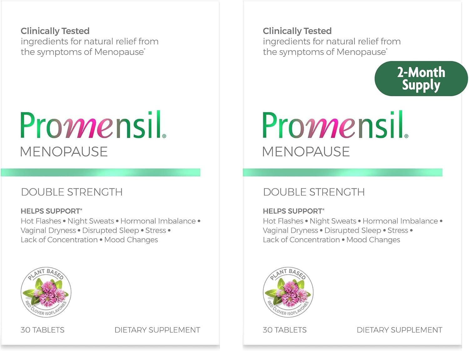 Promensil Menopause Double Strength Supplements for Women – Red Clover Isoflavones, Helps Support Hot Flashes, Night Sweats, Restlessness – 30 Count (Pack of 2)
