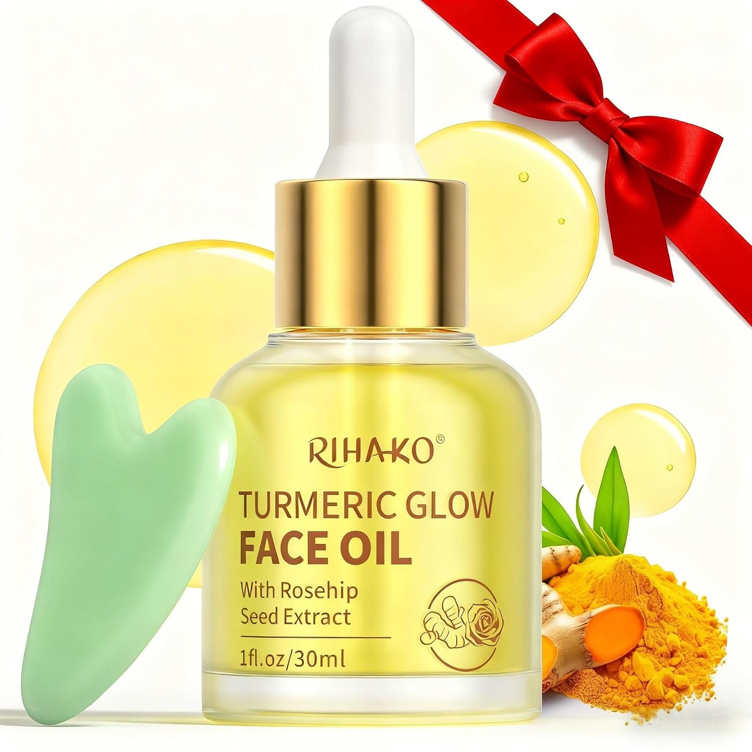 RIHAKO Easter Gifts for Women Turmeric Rosehip Face Oil for Gua Sha – Facial Lymphatic Drainage Oil for Gua Sha Tools, Hydrating Anti-Aging Oil Reduces Fine Lines & Wrinkles, Boosts Radiance