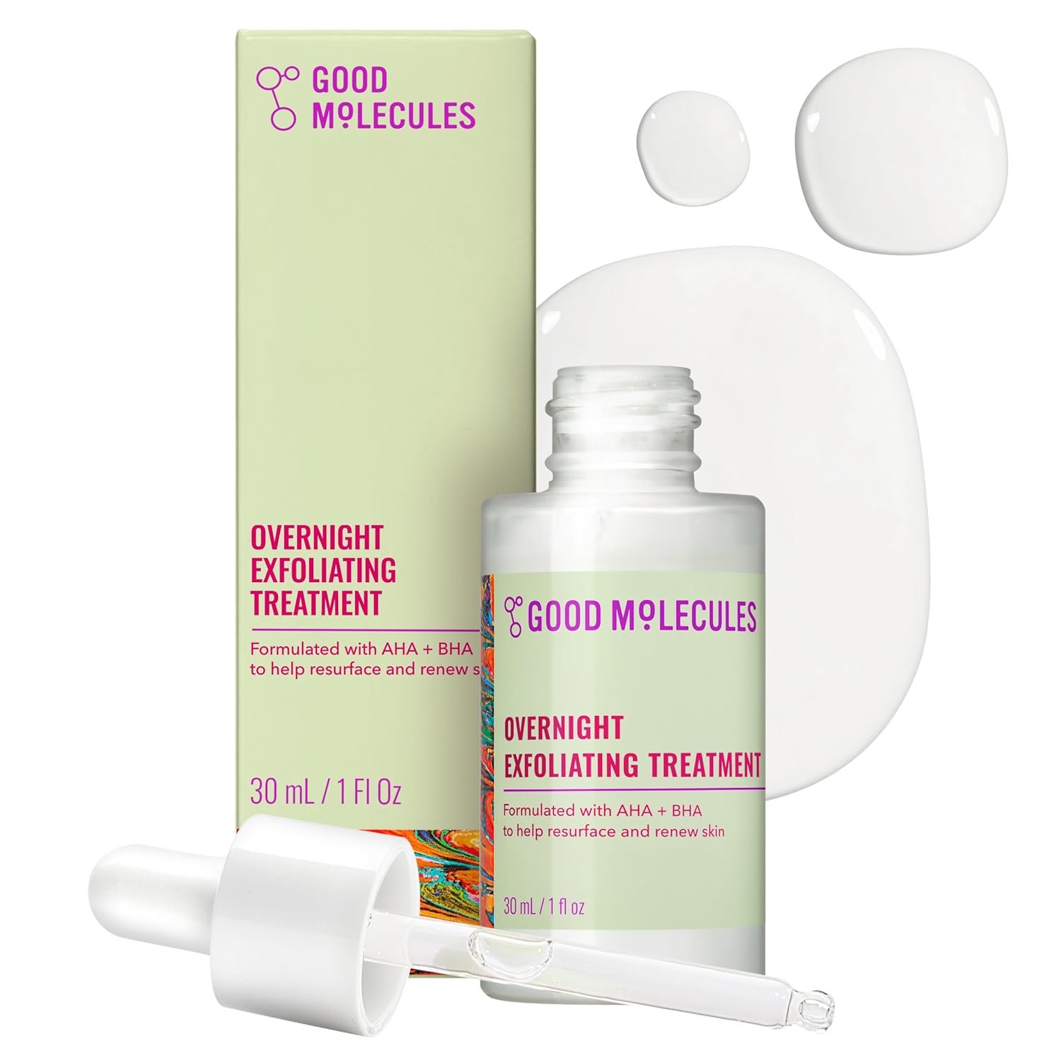 Good Molecules Overnight Exfoliating Treatment – Face Exfoliator with AHA & BHA Lightweight Formula – Pore Minimizer, Facial Skin Care with Glycolic & Salicylic Acid