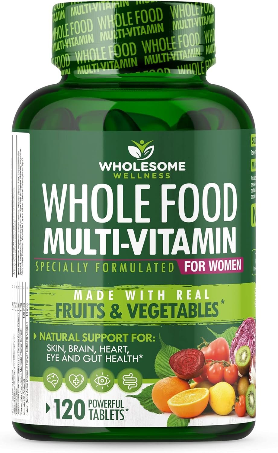 Wholesome Wellness Whole Food Multivitamin for Women – Natural Multi Vitamins, Minerals, Organic Extracts – 120 Tablets
