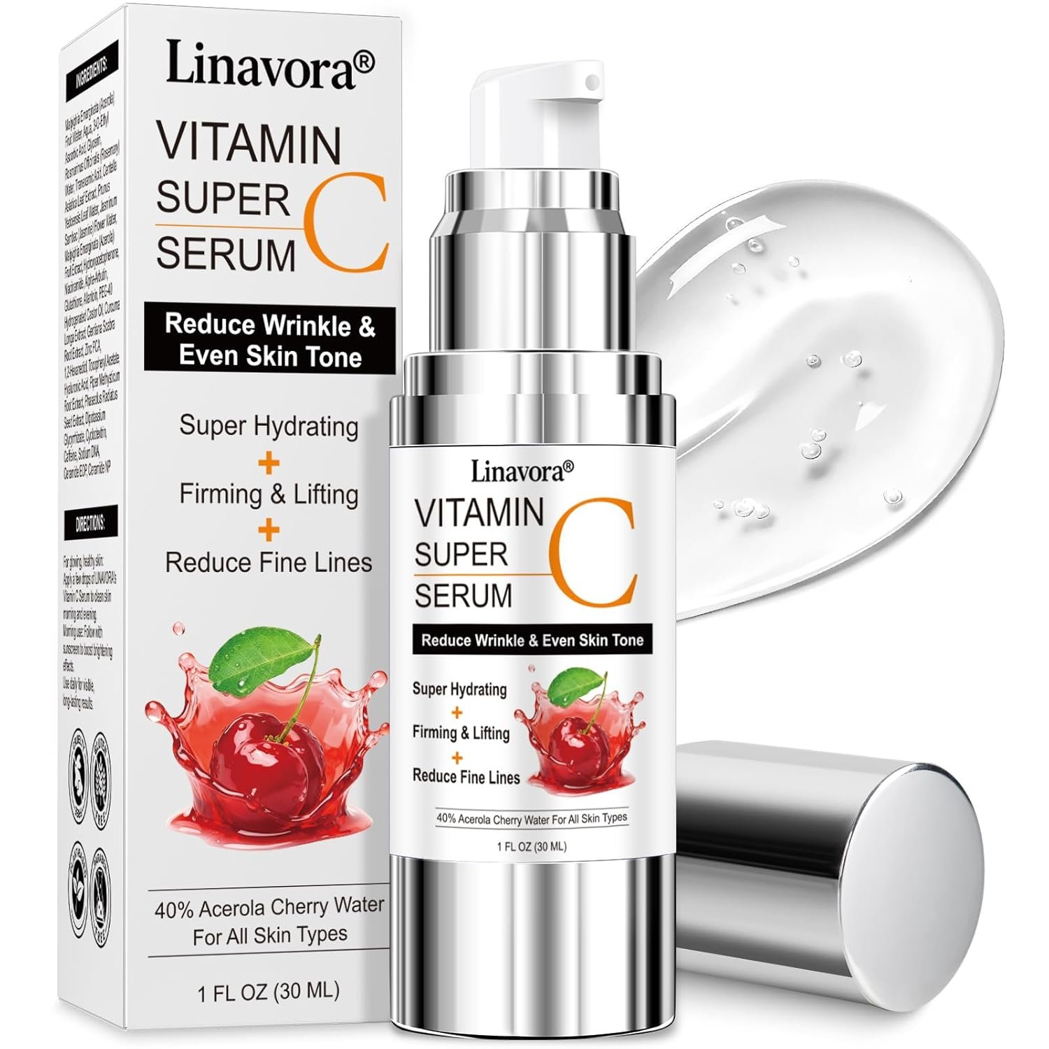 Super Vitamin C Serum for Face | Natural Anti-Aging Formula with Vitamin C, Hyaluronic Acid, Vitamin E & Caffeine – Firming Serum for Hydration, Wrinkle Reduction & Dark Spot Brightening – 1 Fl Oz