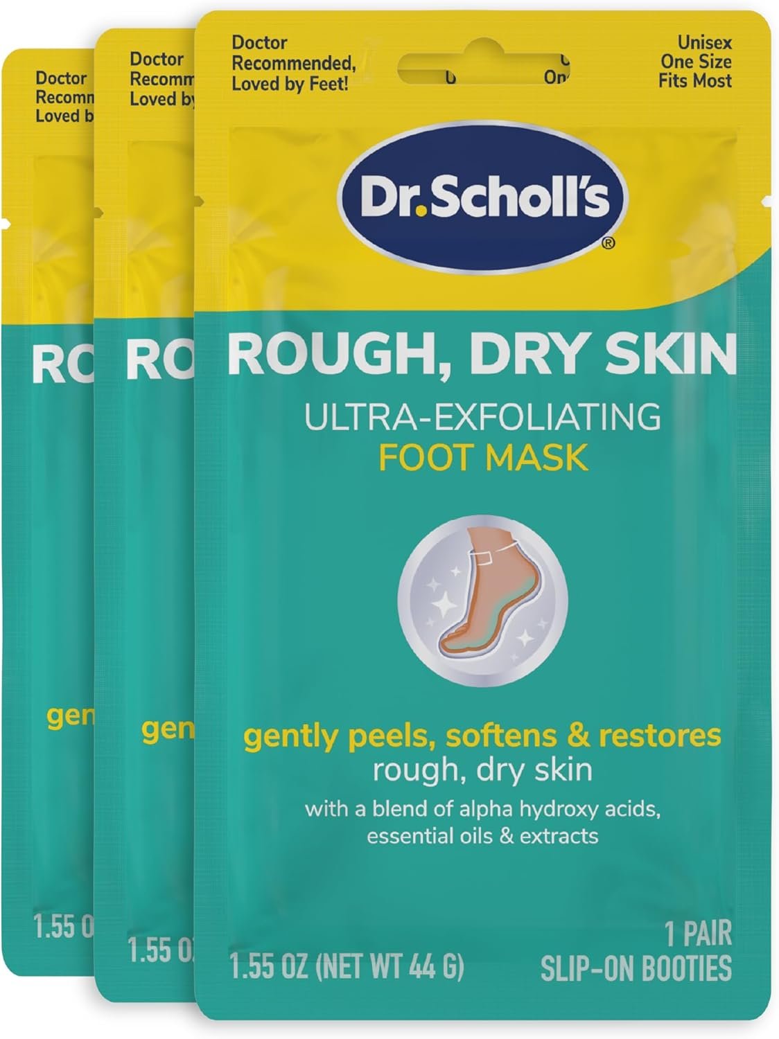 Dr. Scholl’s Rough, Dry Skin Ultra Exfoliating Foot Peeling Mask, 3 Pairs Moisturizing Socks Gently Peels and Softens, with Urea, Dry Skin Callus Remover for Feet