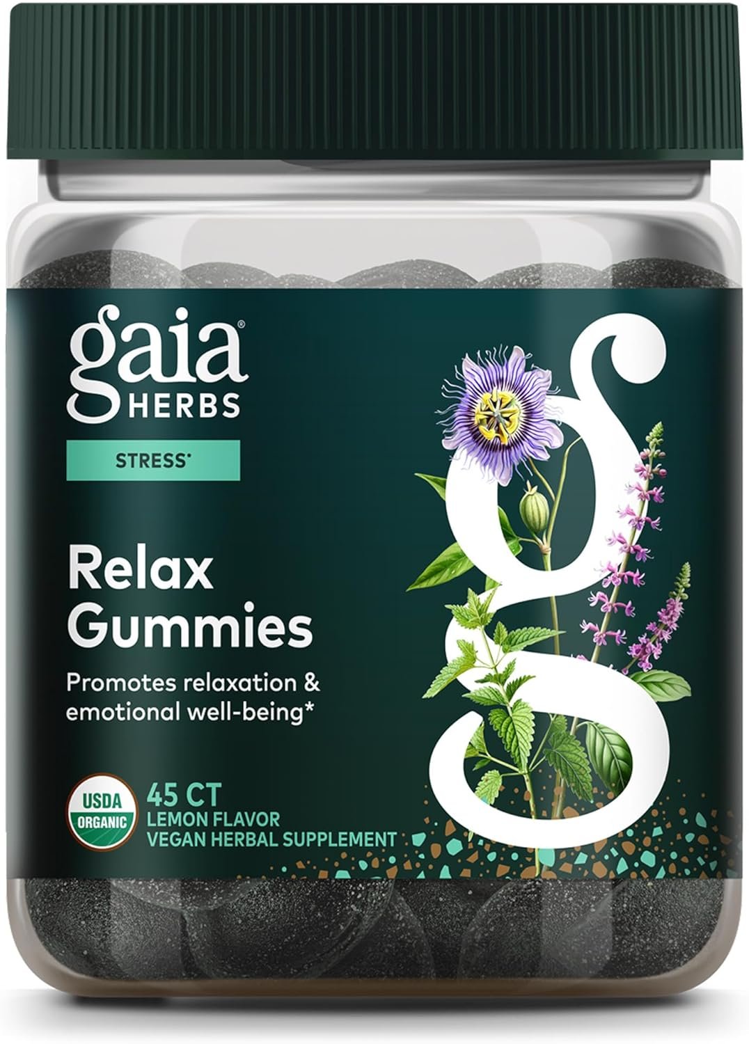 Gaia Herbs Relax Gummies – Supports Calm Feelings* – with Passionflower & Lemon Balm – 45 Vegan Gummies (15 Servings)