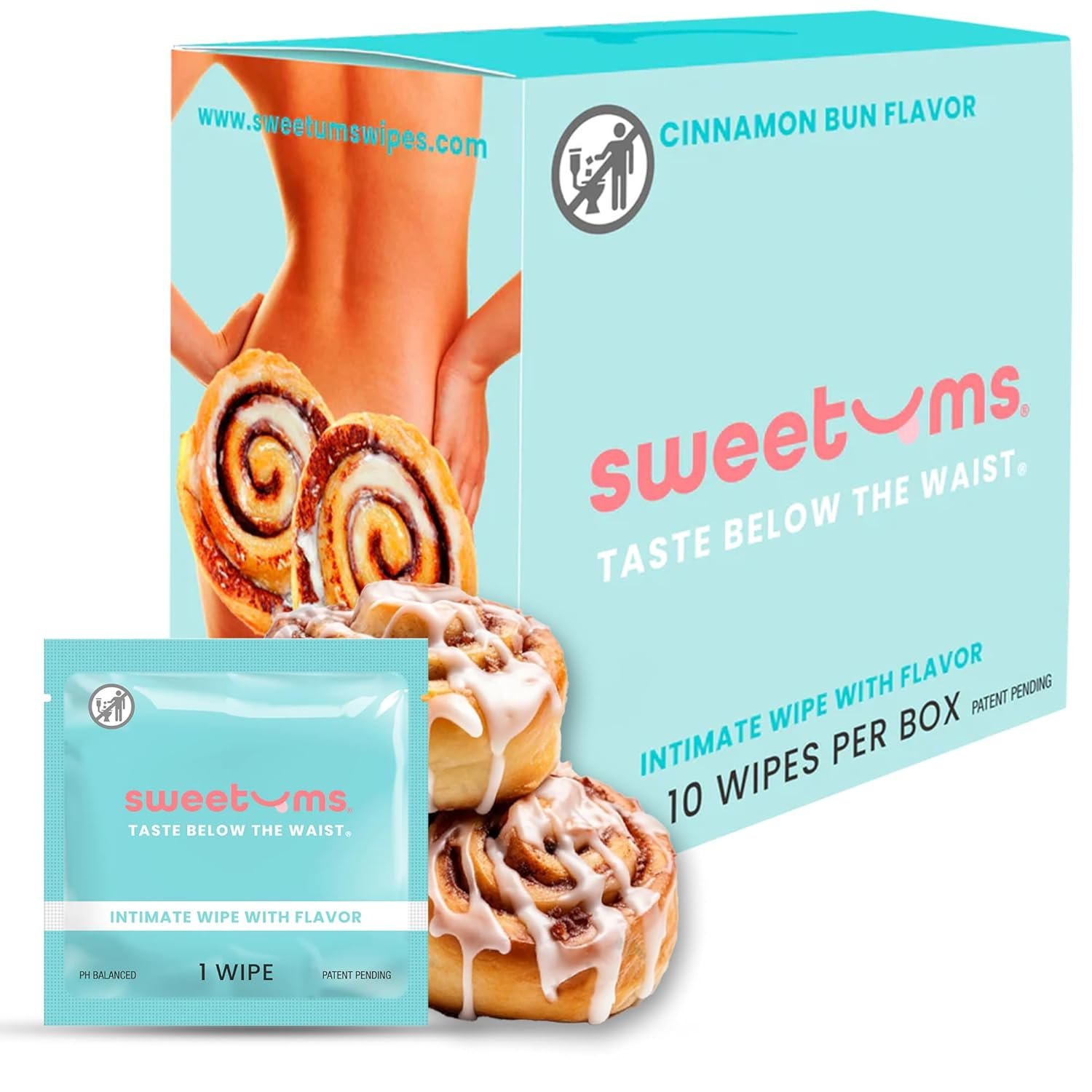 Sweetums Feminine Wipes For Women, Individually Wrapped – pH Balanced Biodegradable Flavored Intimate Wipes – Cinnamon Bun, Pack of 10