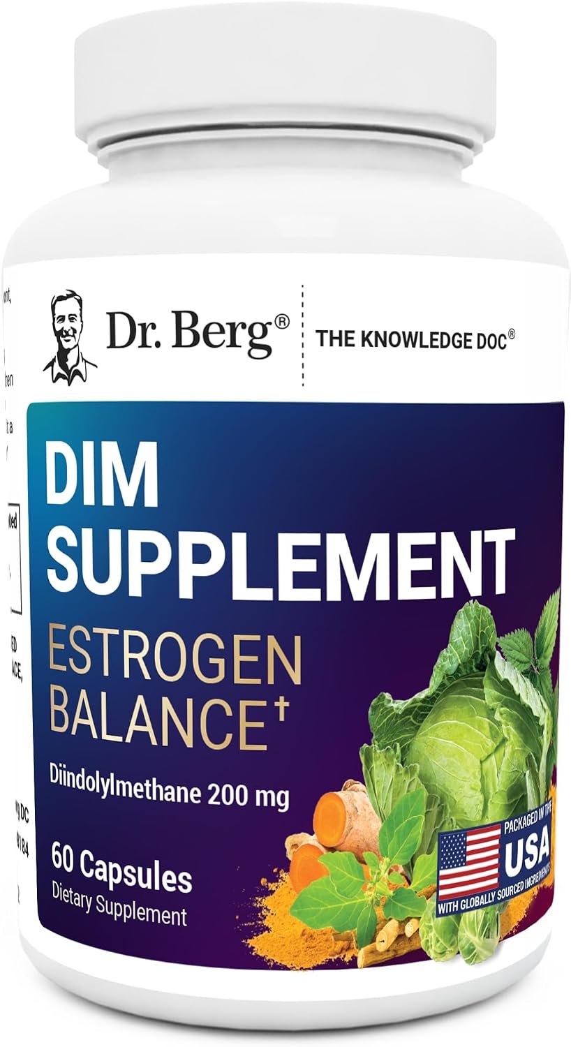 Dr. Berg DIM Supplement Estrogen Balance – Original Estrogen Supplement for Women with Diindolylmethane & Black Pepper for Enhanced Absorption & Menopause Support* – 60 Capsules