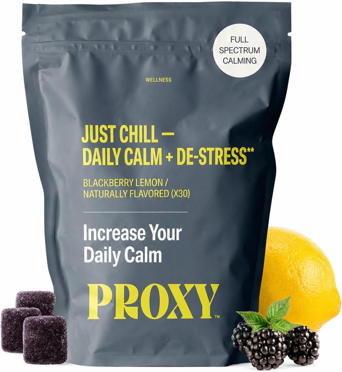 PROXY Just Chill Stress Relief Gummies | Daily Calm with Ashwagandha, Magnesium, L-Theanine, Lemon Balm & Passionflower | Natural Stress Support & Relaxation | Vegan BlackBerry Lemon, 30 Count