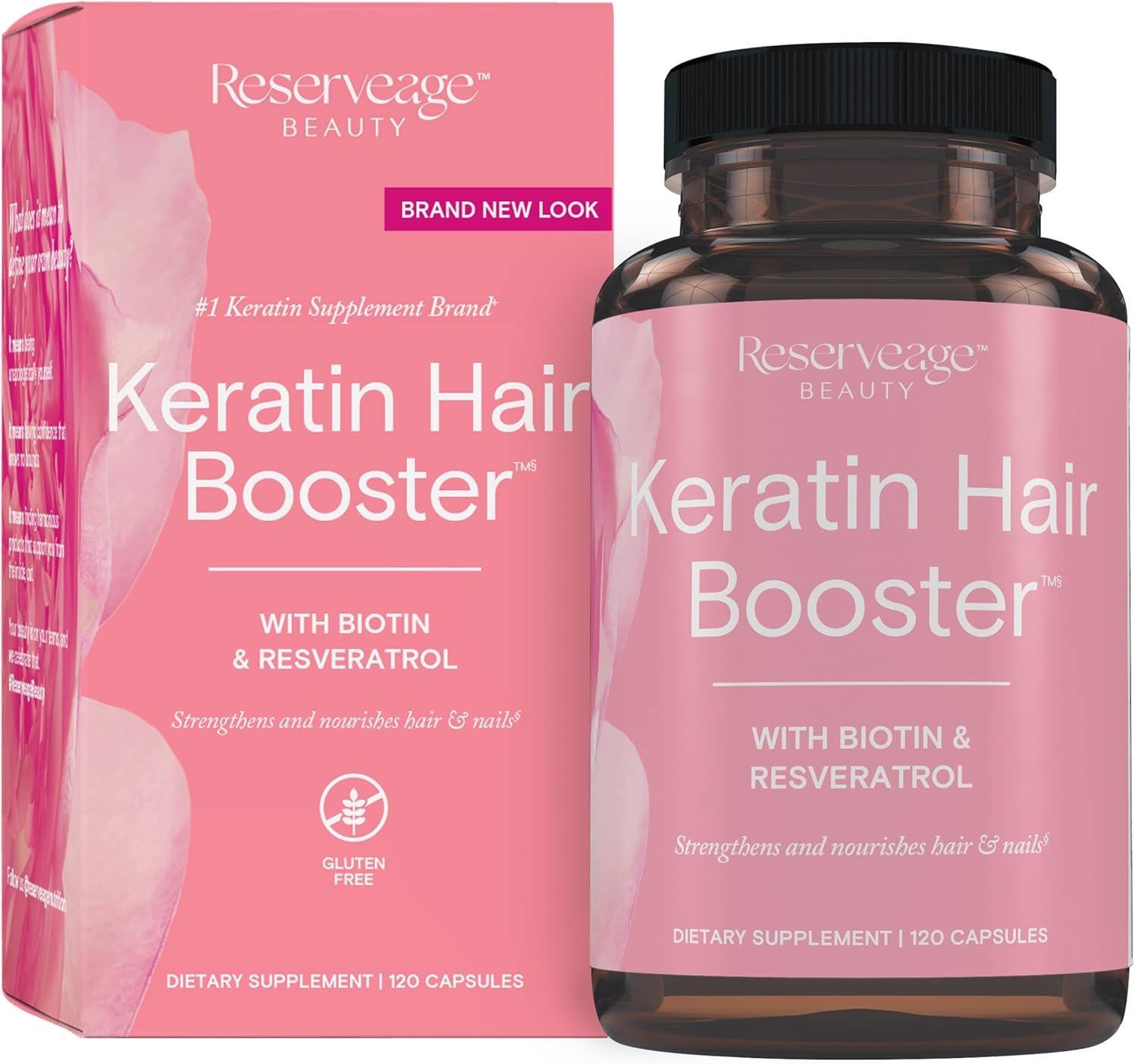 Reserveage Beauty Keratin Hair Booster with Biotin & Resveratrol – Hair & Nail Growth Supplement for Women – Supports Healthy Thickness & Shine with Biotin – 120 Capsules (60 Servings)