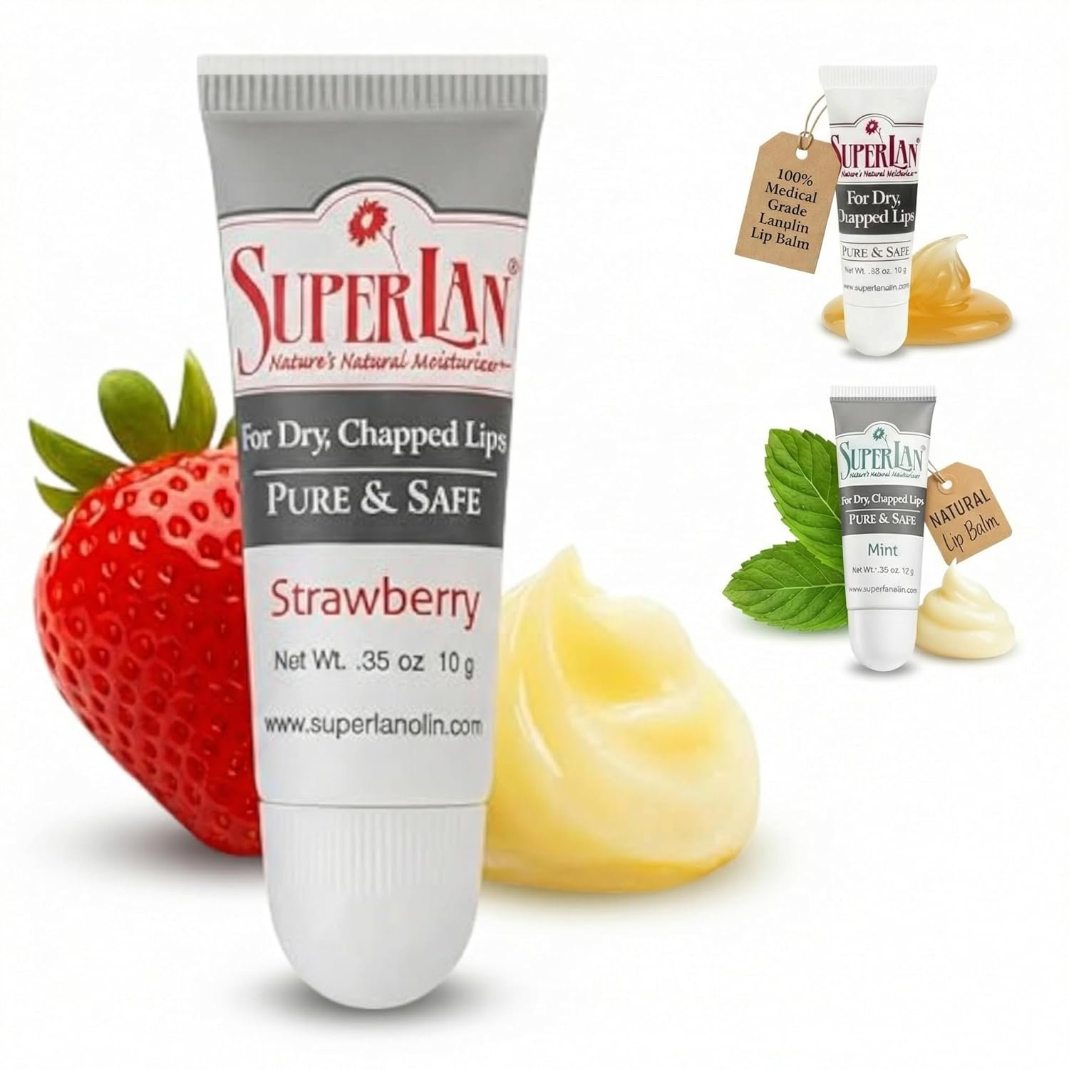 Organic Lanolin Lip Balm – Lip Repair for Hot/Dry Weather – Natural Nipple Cream Lanolin – Moisturizer for cracked lips – Hydrating lip care – Pure jojoba oil – Kosher Strawberry chapstick (0.35 Oz)