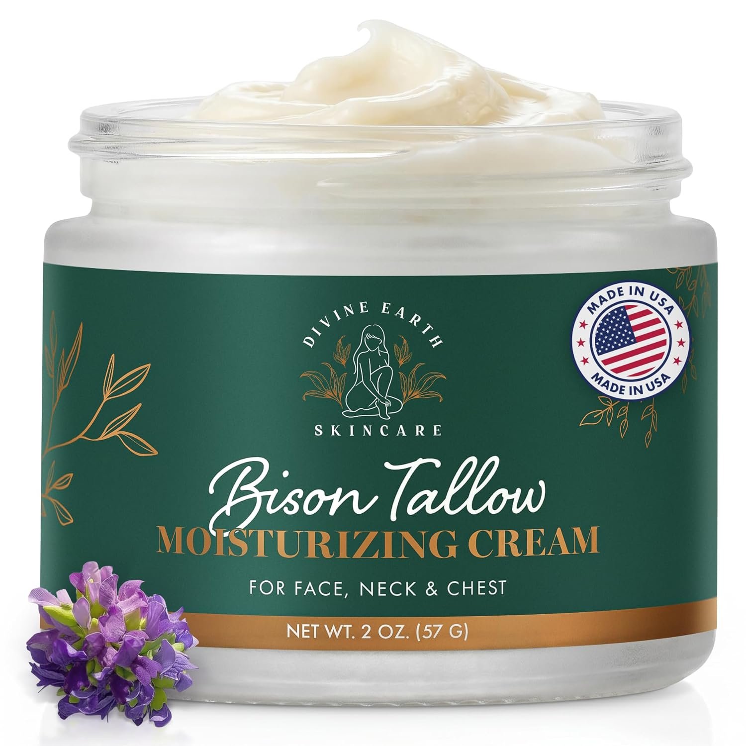 Bison Tallow Face Cream with Bakuchiol & Hyaluronic Acid Moisturizing Cream | Anti Aging Moisturizer for Women, Fragrance Free, Retinol Alternative, Grass Fed, Ancestral Beauty