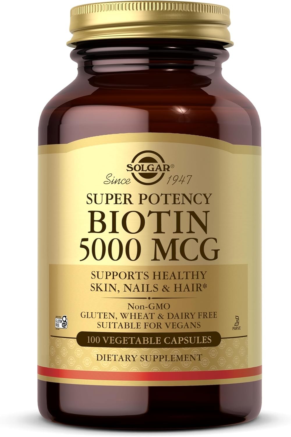 Solgar Biotin 5000 mcg – Promote Healthy Skin, Nails & Hair – Supports Energy Production, Protein, Carbohydrate & Fat Metabolism – Vitamin B – Non GMO, Vegan, Gluten Free – 100 Servings, Unflavored, Standard Packaging, 100 Count
