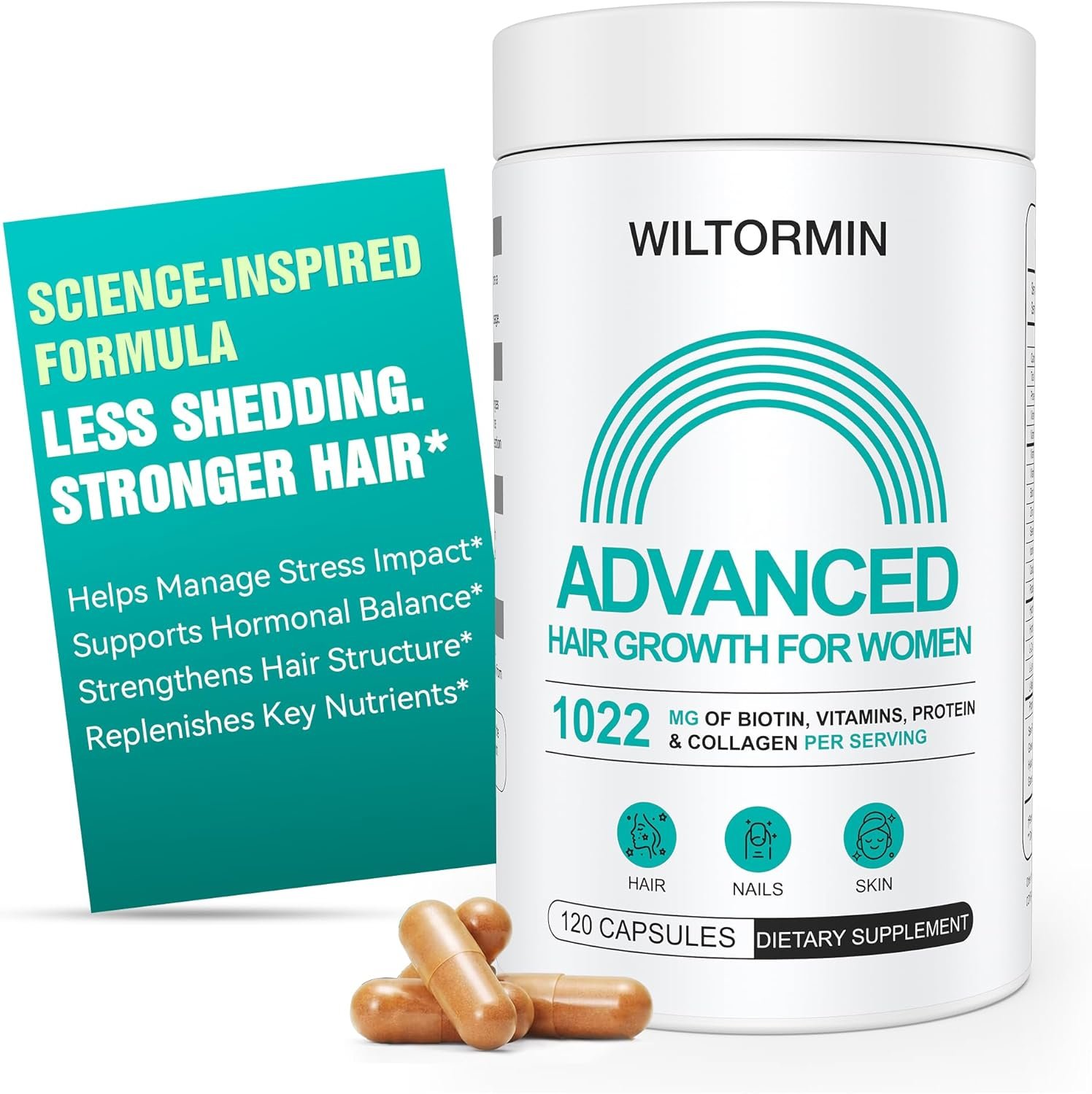 Hair Growth Supplements for Women, Ages 30 and Up – Clinically Tested for Visibly Thicker Hair with Biotin 10,000mcg, Vitamins, Keratin, Collagen, Saw Palmetto, Supports Scalp, Skin & Nails, 120 ct