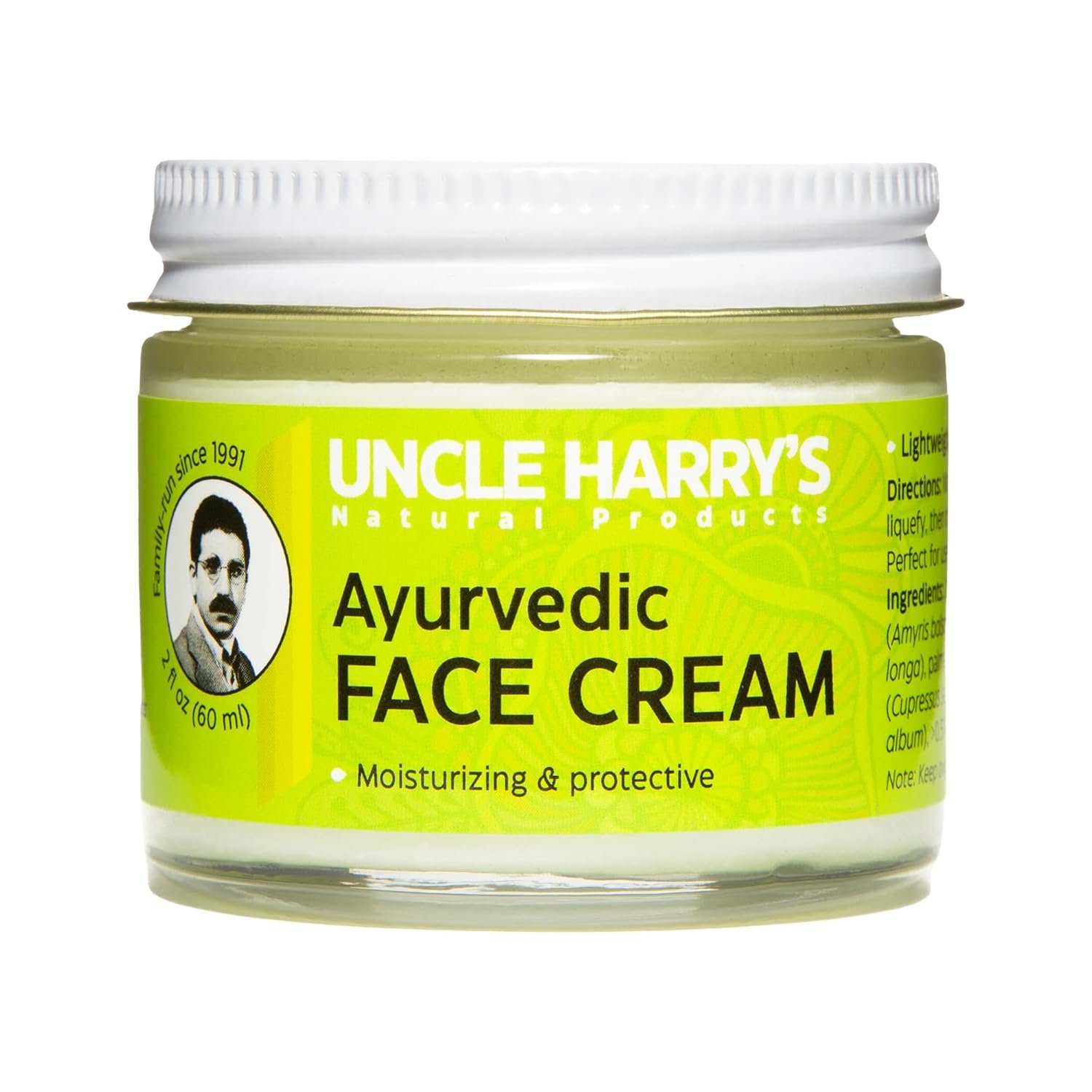 Uncle Harry’s Natural Products Ayurvedic Face Cream with Jojoba Esters and Pure Essential Oils of Turmeric, Sandalwood, Palmarosa, and Cypress – For Day and Night Use, Vegan, 2 Fluid Ounce Glass Jar