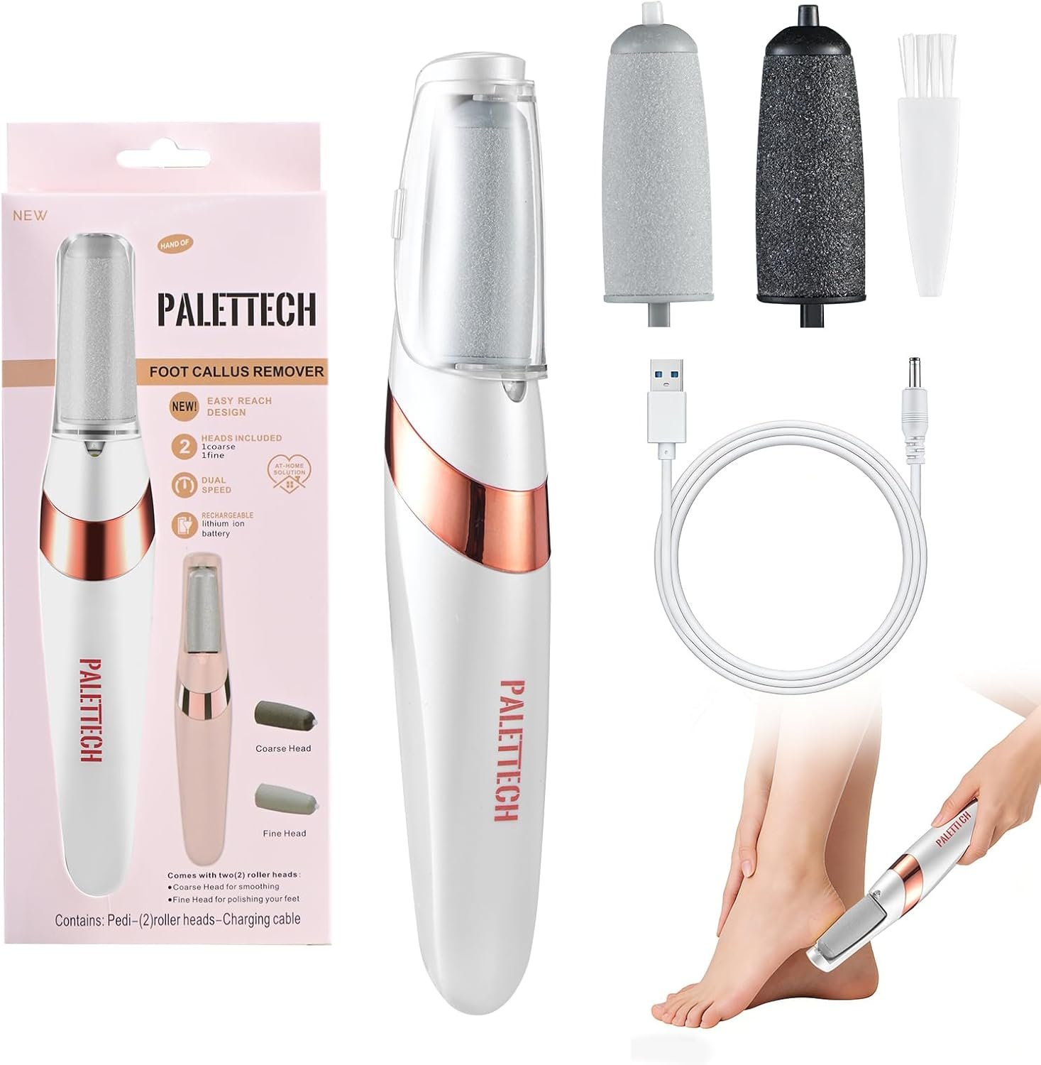 Foot Callus Remover, Electric Callus Remover for Feet with Dual Roller Heads, 2 Speeds & LED Light, 3× Faster Than Manual, 90-Min Runtime, Pedicure Tools for Feet, Foot File for Home Use