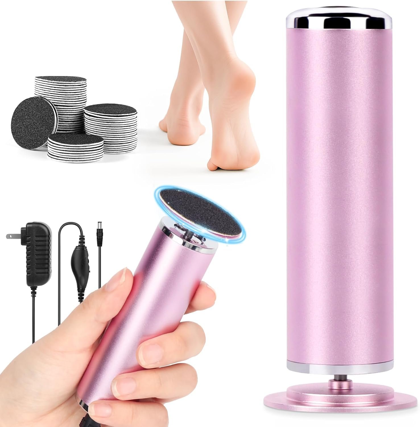 LIONVISON Electric Foot Callus Remover: Adjustable Speed Foot File for Cracked Heels – Working Women’s Summer Pedicure Tool with 60pcs Sandpaper Discs – Dead Skin Remover for Dry Feet at-Home