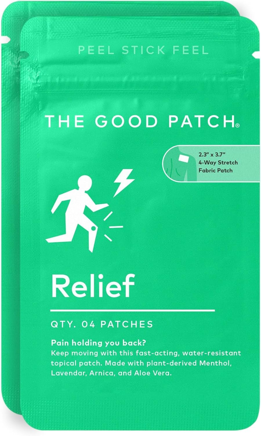 The Good Patch Muscle Pain Relief Patches, Natural Patch with Menthol, Lavender, Arnica and Aloe Vera, Sustained Release, Plant Powered Wearable Wellness, for Back, Neck, Arms, Legs (8 Total Patches)