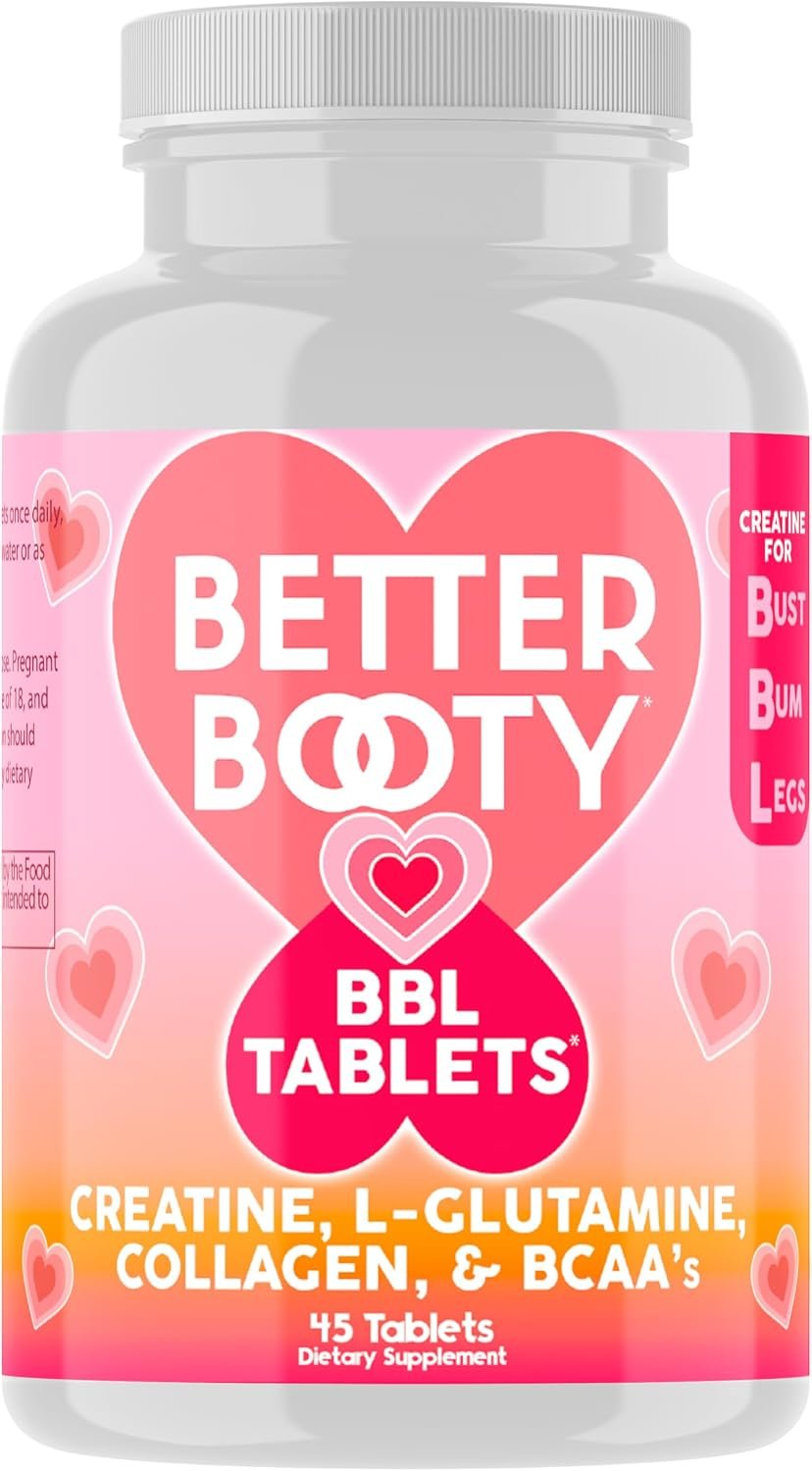 Angry Supplements Better Booty Creatine Tablets for Women, Creatine Monohydrate Pills w. L-Glutamine, Collagen, BCAA’s + Hydration Blend for Energy Focus Workout Fitness Support (45ct)