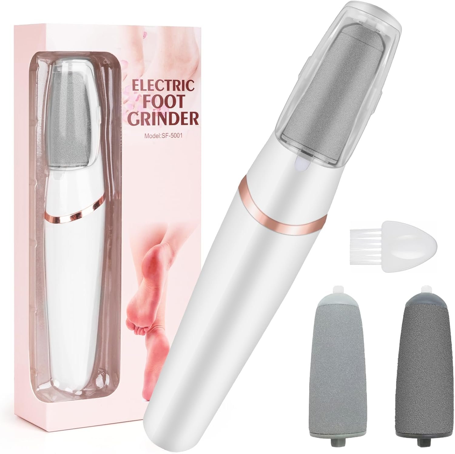 Electric Foot File and Callus Remover,Professional Pedicure Tools for Dry, Calluses, Dead, Cracked, Hard Skin,Equipped with 2 Grinding Heads and 1 Cleaning Brush