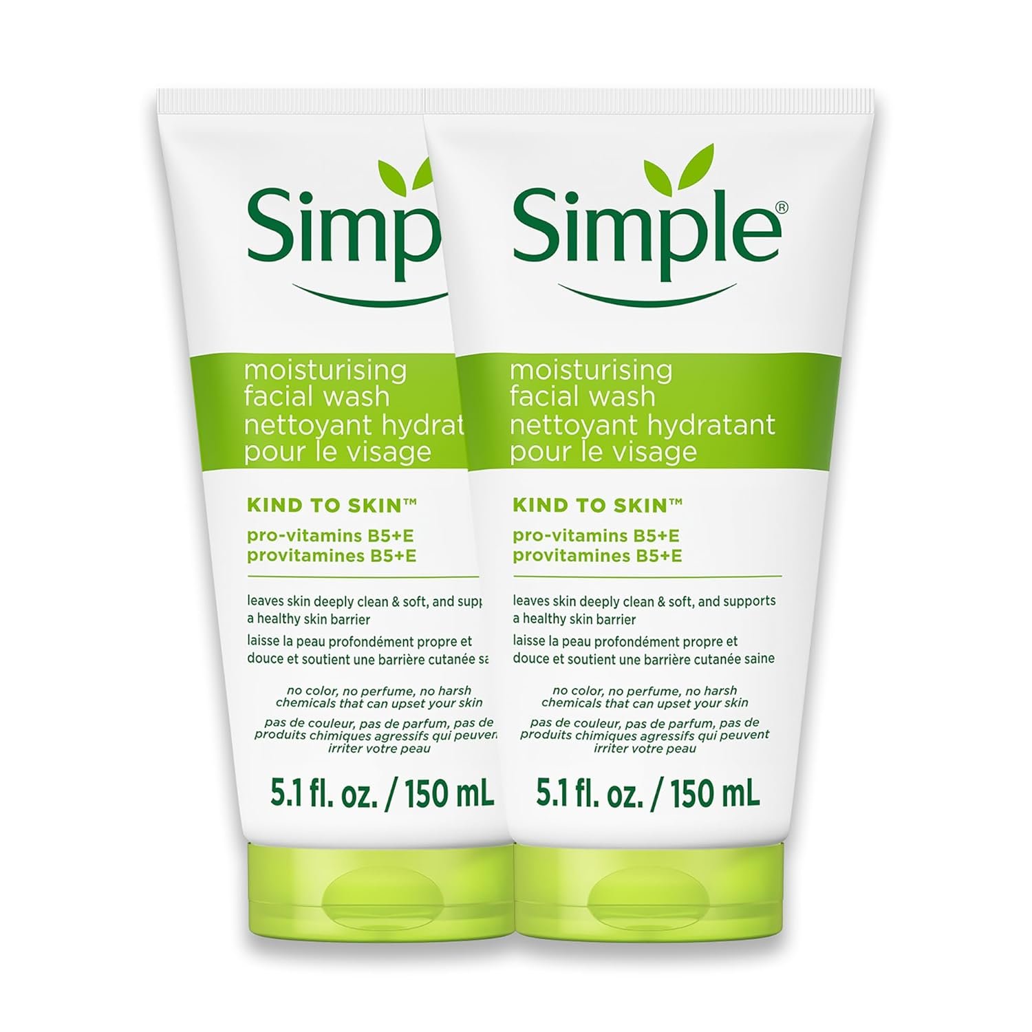 Simple Kind To Skin Moisturizing Face Wash – Facial Cleanser with Vitamin B5 and E – Removes Oil, Dirt, and Other Impurities – Sulfate Free – 2 pc