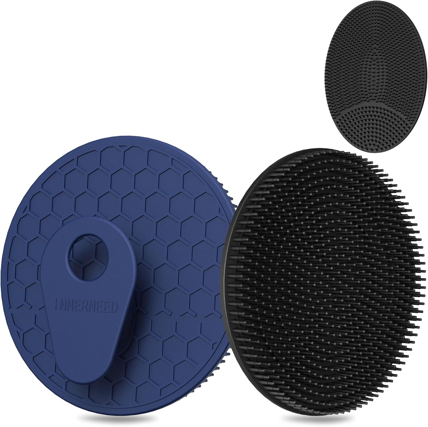 INNERNEED Food Grade Silicone Body Scrubber Gentle Exfoliating Brush for Women Men Deep Clean for All Skin Types, More Hygienic and Well Lather (Black+Dark Blue)
