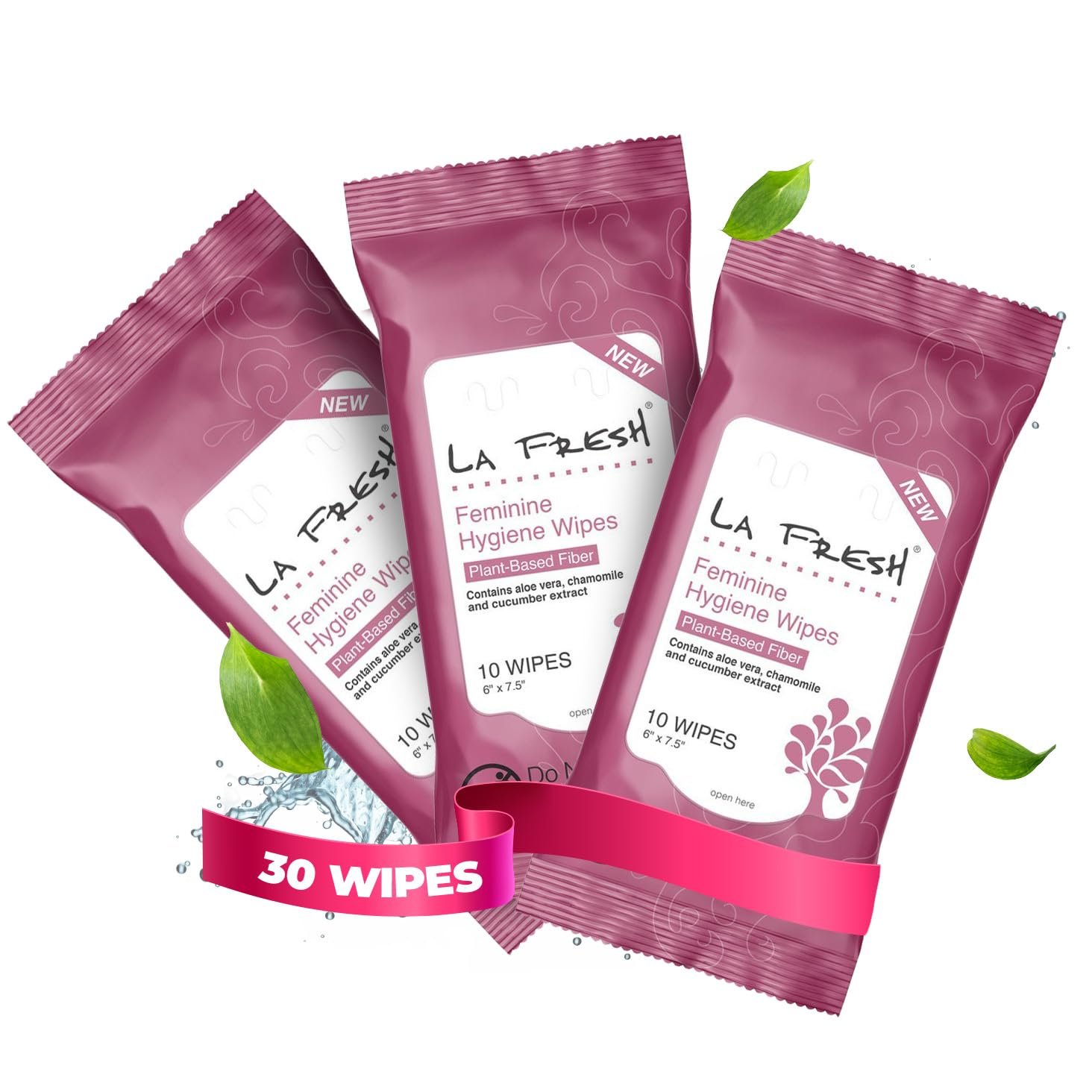 LA Fresh Feminine Hygiene Wipes with Aloe Vera Chamomile, Cucumber and Vitamin E for Refreshing – Travel Size Wipes for Women Gift Set – 3 Pack, 30 Count