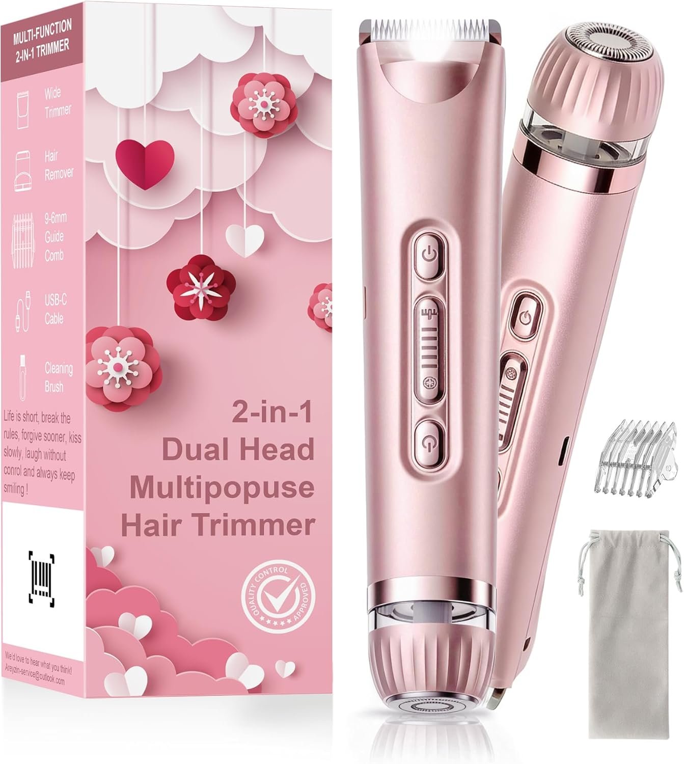 VEGITERIA Bikini Trimmer for Women with LED Light, Dual Head Electric Razors for Women, Painless Electric Shaver for Bikini, Face, Legs & Sensitive Skin,Waterproof Hair Removal Tool, with Travel Bag
