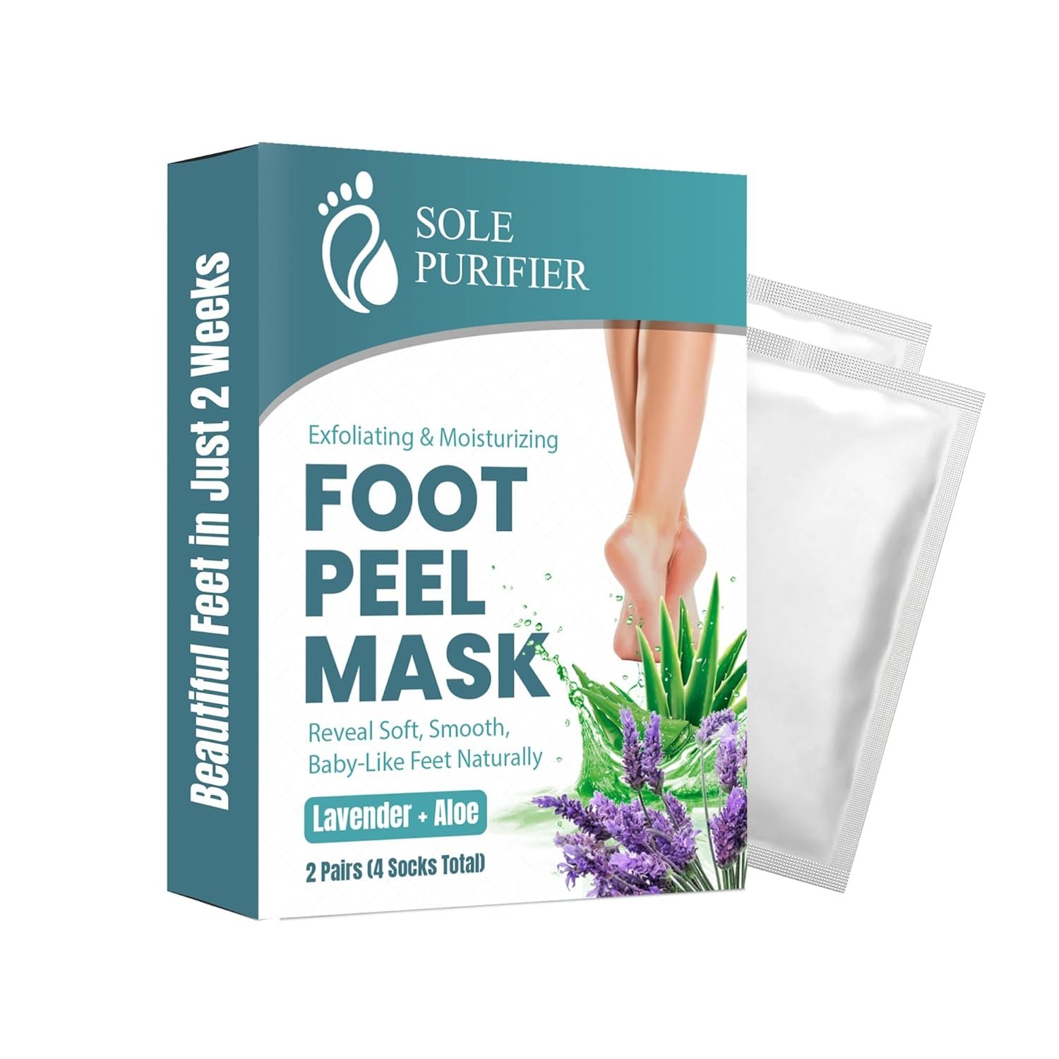 Foot Peel Mask 2 Pack, Exfoliating Foot Mask for Dead Skin & Callus Removal, Peeling Treatment with Lactic Acid, Aloe Vera & Lavender, Smooth Soft Feet at Home for Men & Women