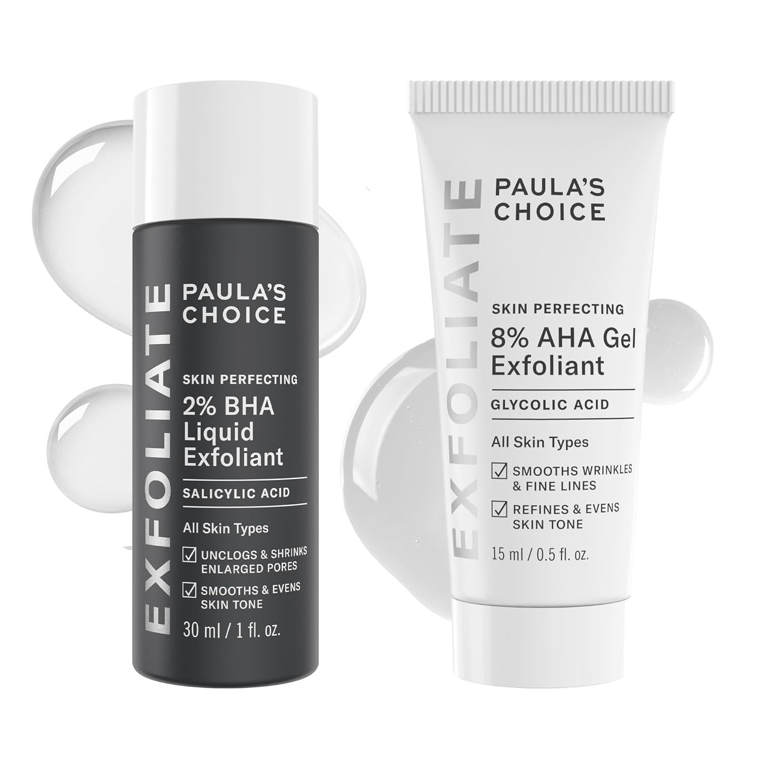 Paula’s Choice SKIN PERFECTING 8% AHA Gel Exfoliant & 2% BHA Liquid Duo – Facial Exfoliants for Blackheads, Enlarged Pores, Wrinkles, and Fine Lines w/Glycolic and Salicylic Acid