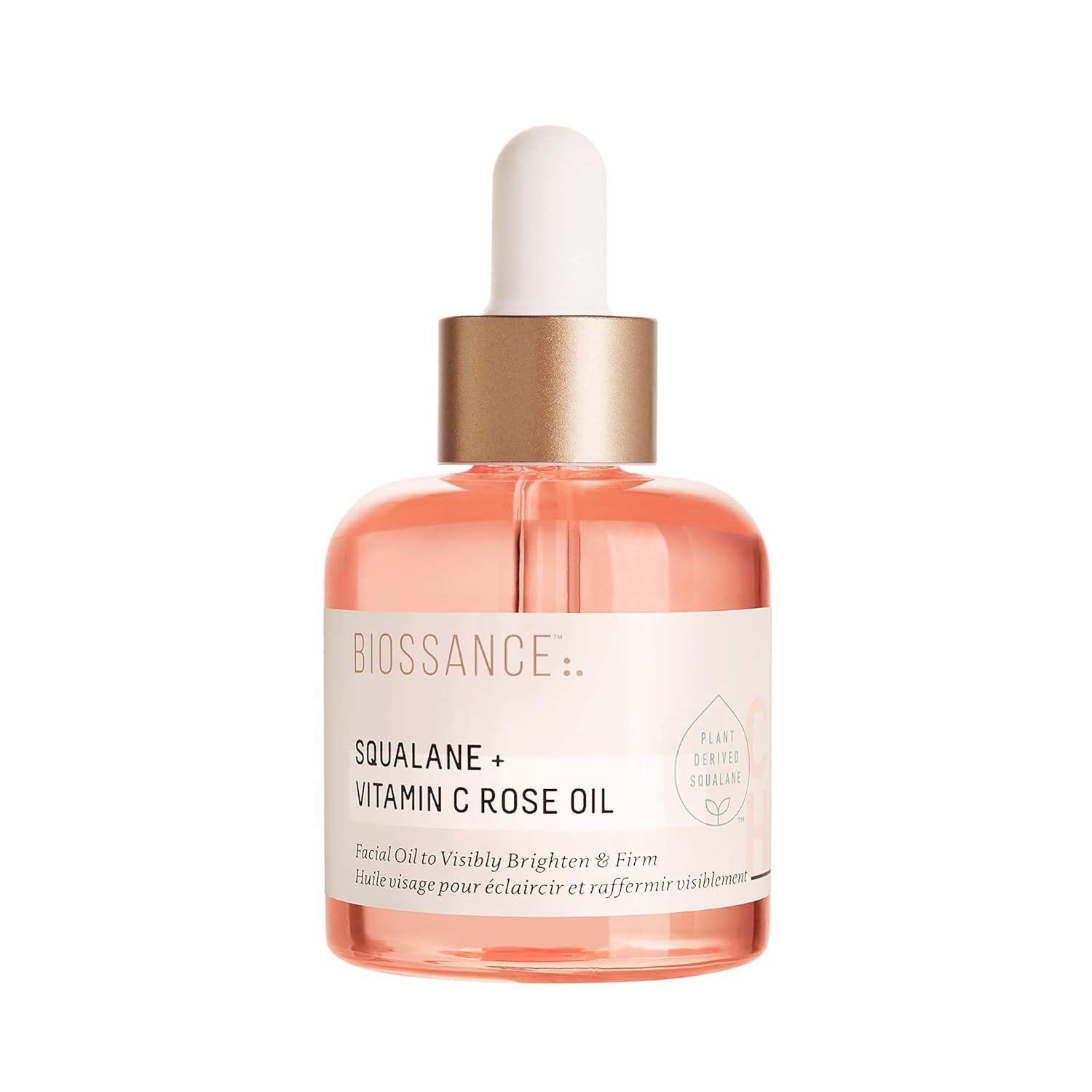 BIOSSANCE Squalane + Vitamin C Rose Advanced Facial Oil – Brightening, Firming, and Hydrating Serum for All Skin Types – Chios Crystal Oil, Damascus Rose Extract & Squalane for Radiance