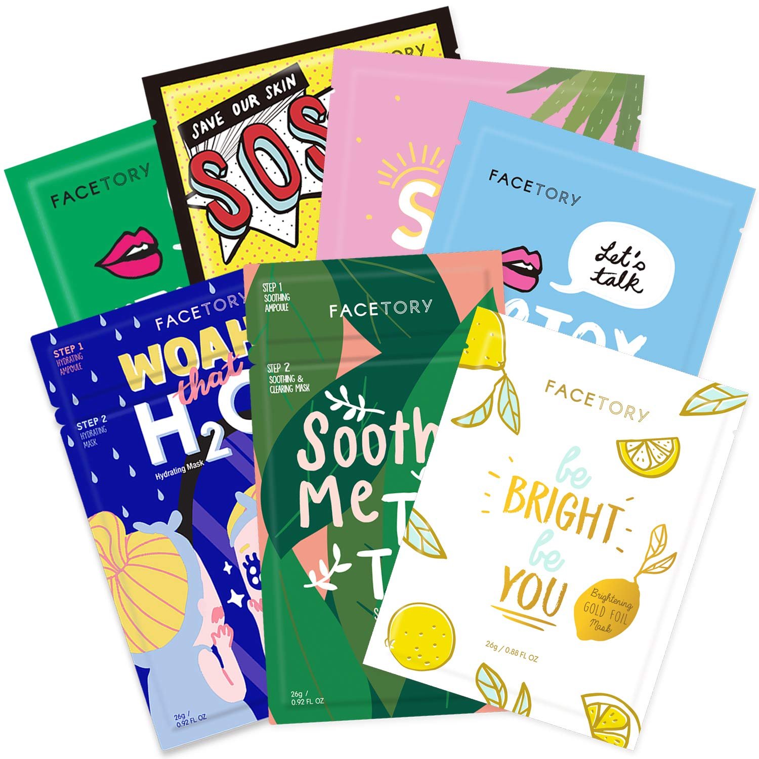 FACETORY K Beauty Face Mask Skin Care – BEST OF 7 COLLECTION Sheet Mask Set | Natural Premium Korean Face Mask For All Skin Types – No Sulfates No Parabens (7 pc)