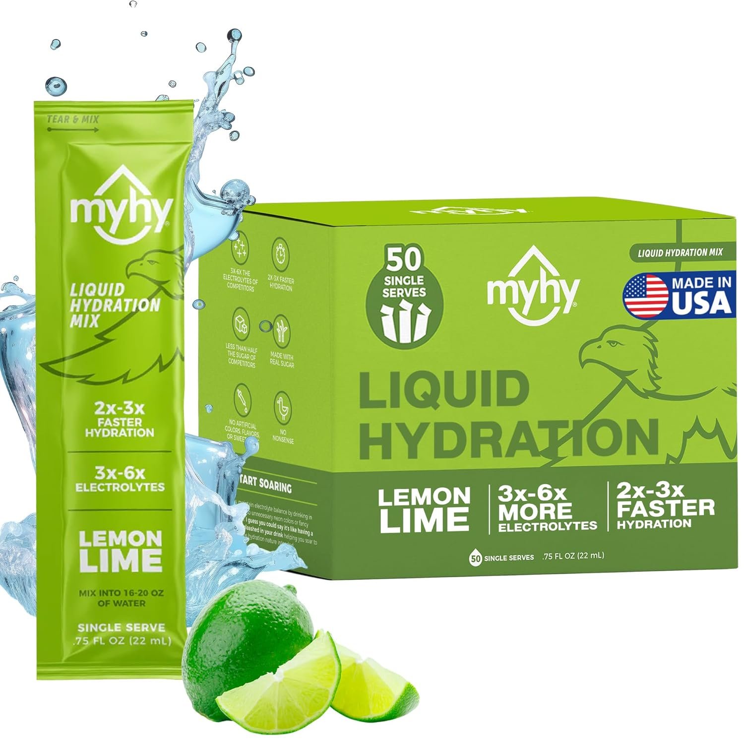 MyHy Liquid Hydration Packets – Electrolytes Hydration Packets for Pregnant Women, Electrolytes Daily Liquid Mix for Adults & Kids, Travel, Fitness, Bachelor & Bachelorette Party, Lemon Lime 50 Count