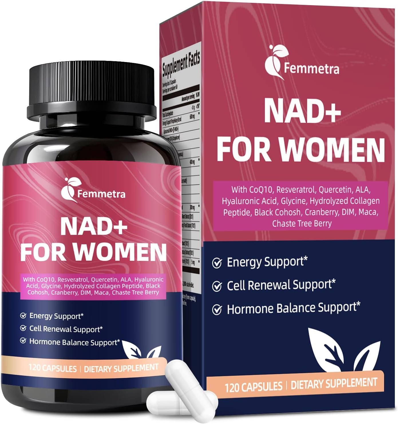 Liposomal NAD+ Supplements for Women 1305mg, 120 Vegan Capsules | 3-In-1 NAD Resveratrol Supports Energy, Cell Renewal and Hormone Balance, Non-GMO, 60 Servings