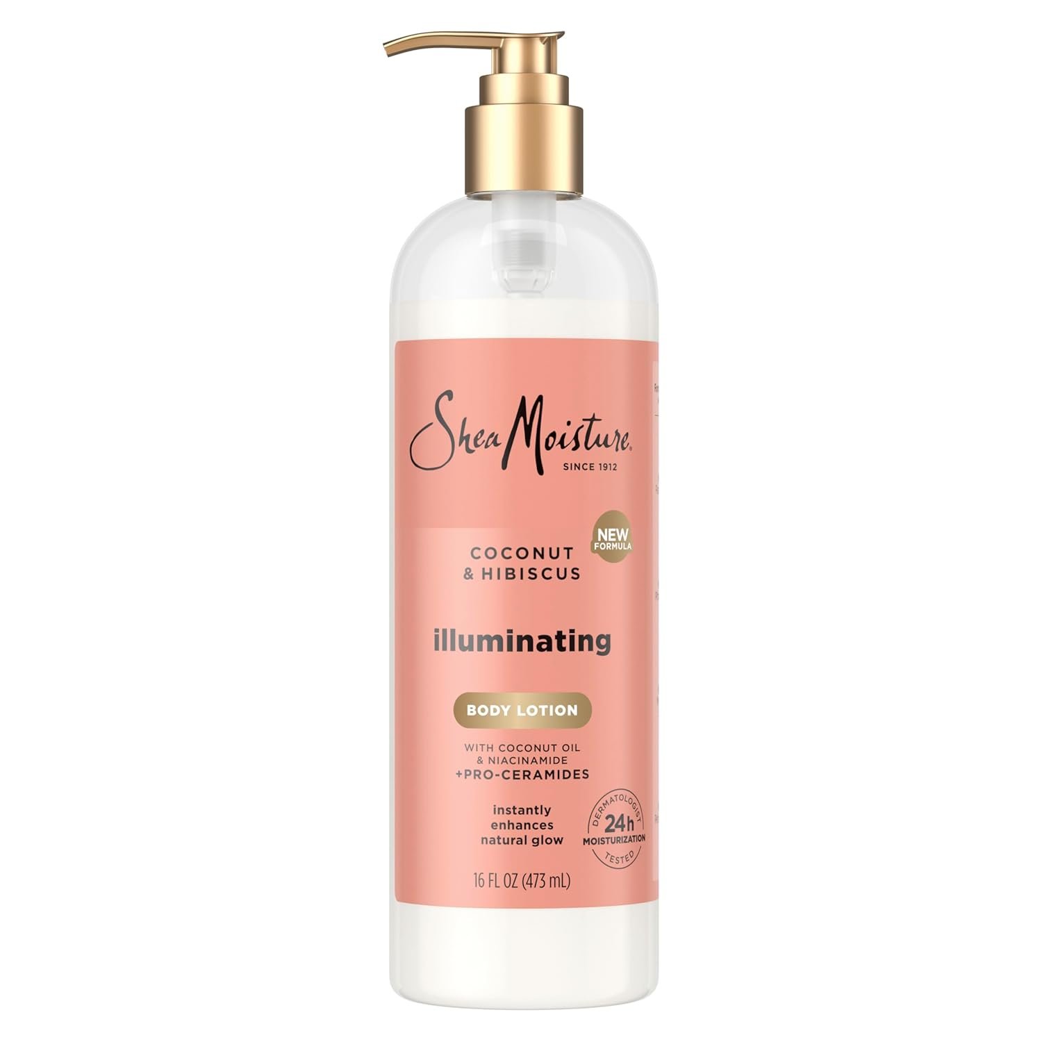 SheaMoisture Illuminating Body Lotion with Coconut Oil, Hibiscus, Niacinamide and Pro-Ceramides, Instantly Enhancing Skin’s Natural Glow, 24H Moisturizing 16 oz