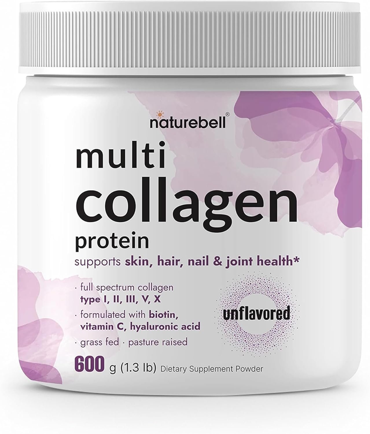 NatureBell Multi Collagen Protein Powder – 600g – Hydrolyzed Collagen Peptides – for Skin, Hair, Nail, Joint & Bone Health Support* – Grass-Fed & Keto-Friendly – Unflavored