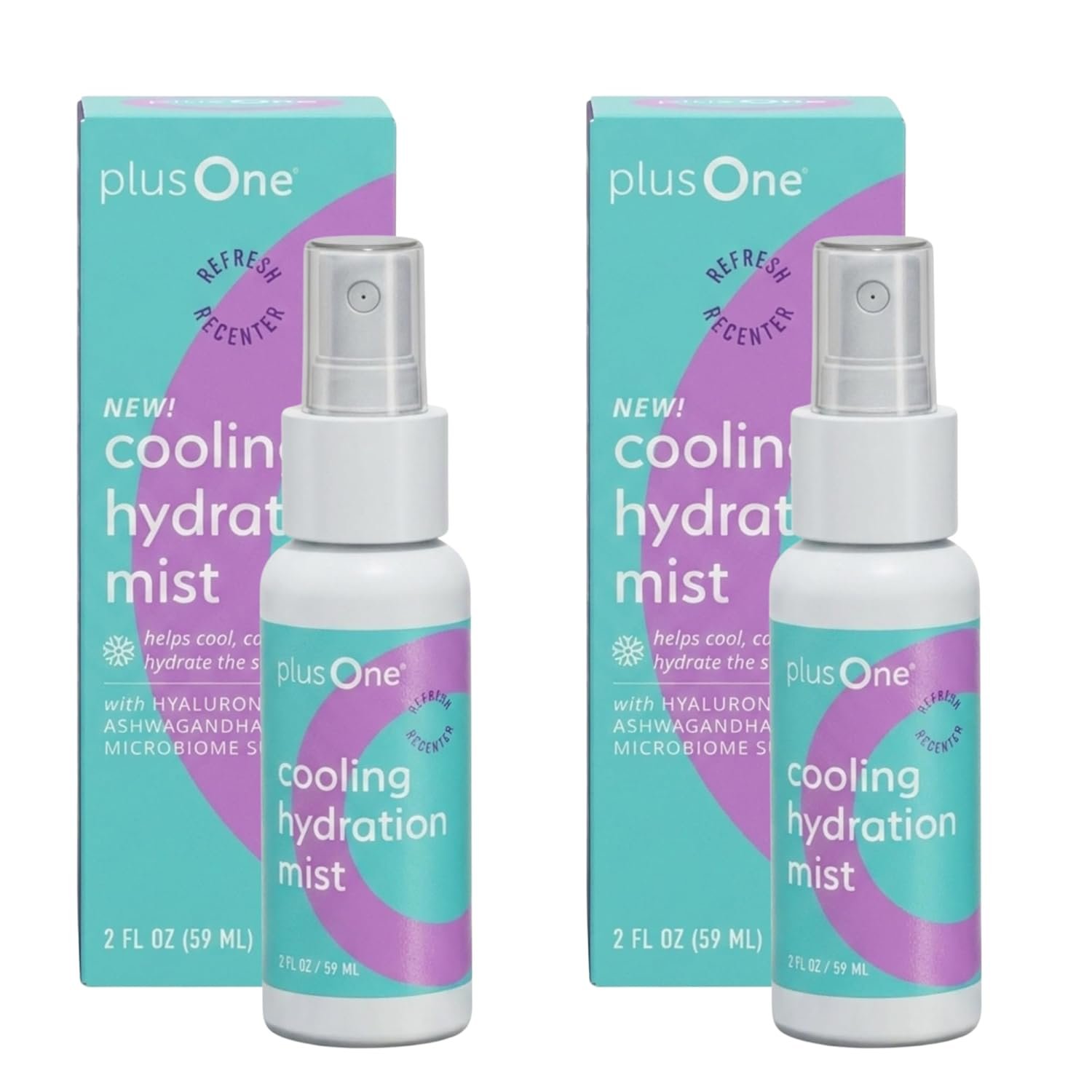 plusOne Cooling Hydration Mist – 3-in-1 Body & Face Spray with Niacinamide, Hyaluronic Acid & Ashwagandha – pH-Balanced Support for Menopause – 4oz (2 Pack)