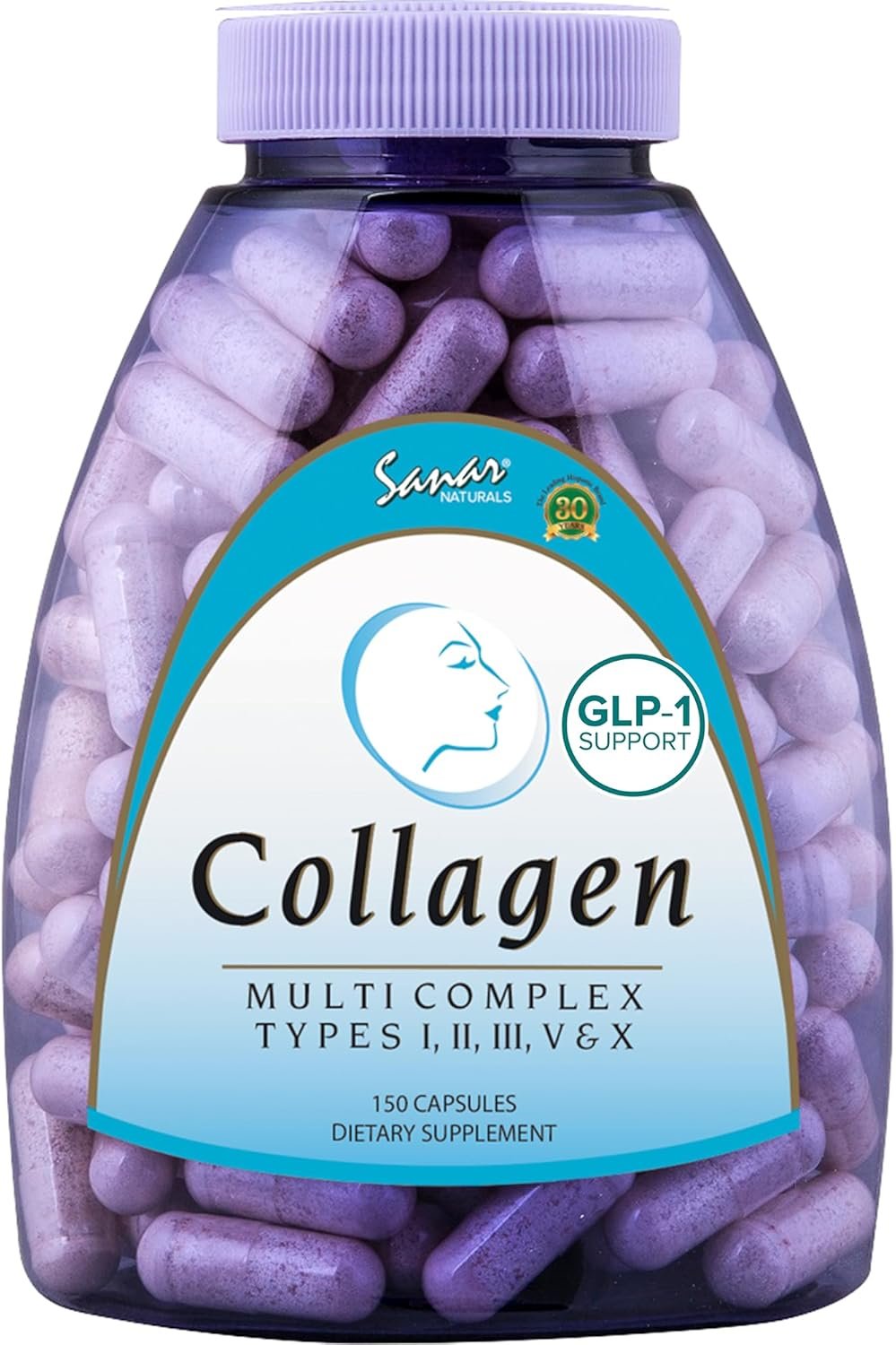 Sanar Naturals Multi Collagen Pills Type I, II, III, V, X | Hair, Nails, Skin, Bone & Joint Support | Hydrolyzed Collagen Peptides Supplement for Women and Men | GLP-1 Support, 150 Capsules