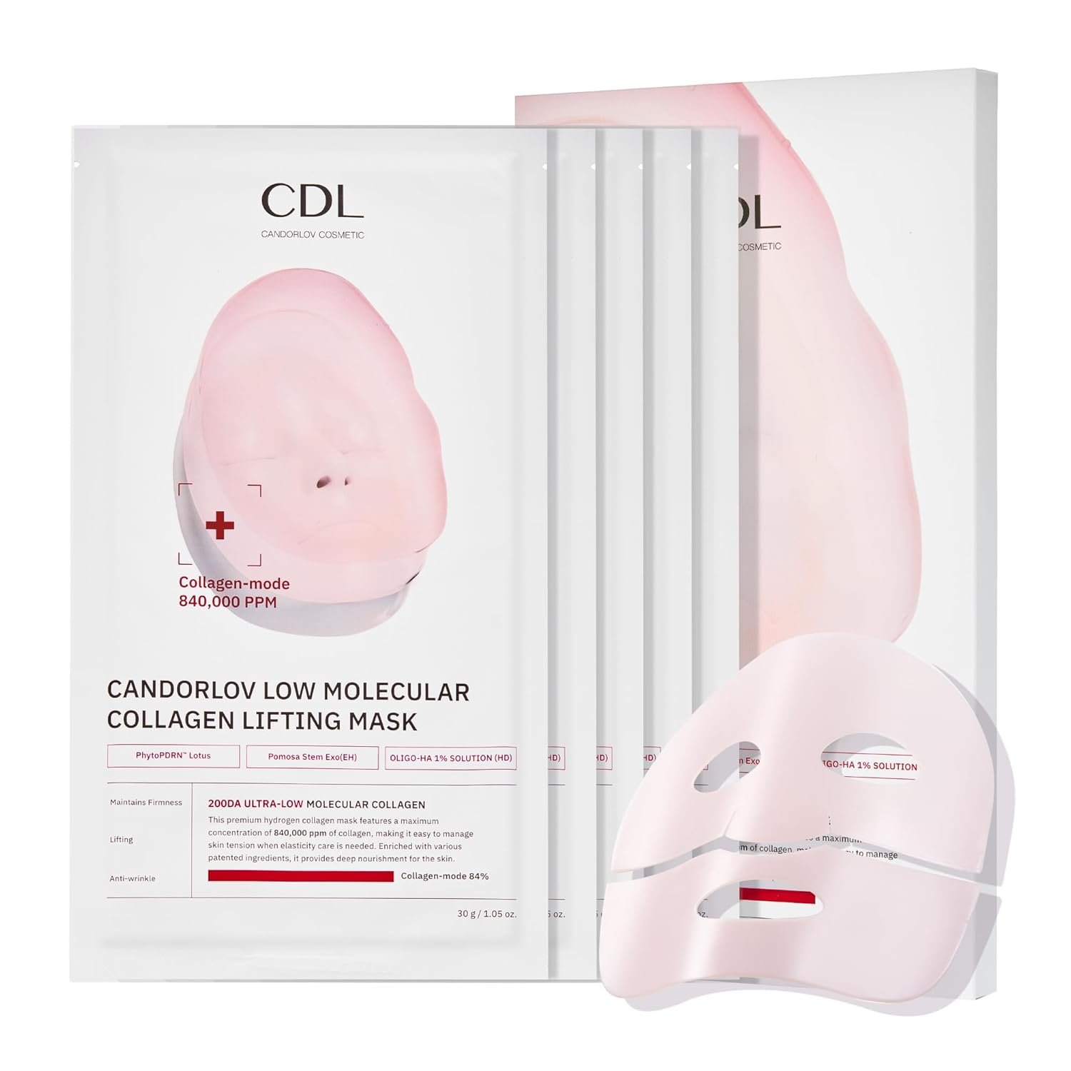 CANDORLOV Overnight Collagen Lifting Face Mask 5 Sheets, Korean Face Lifting Deep Hydrogel Mask for Glass Skin, Anti-Aging with PDRN, Hyaluronic Acid for Elasticity, Firmness