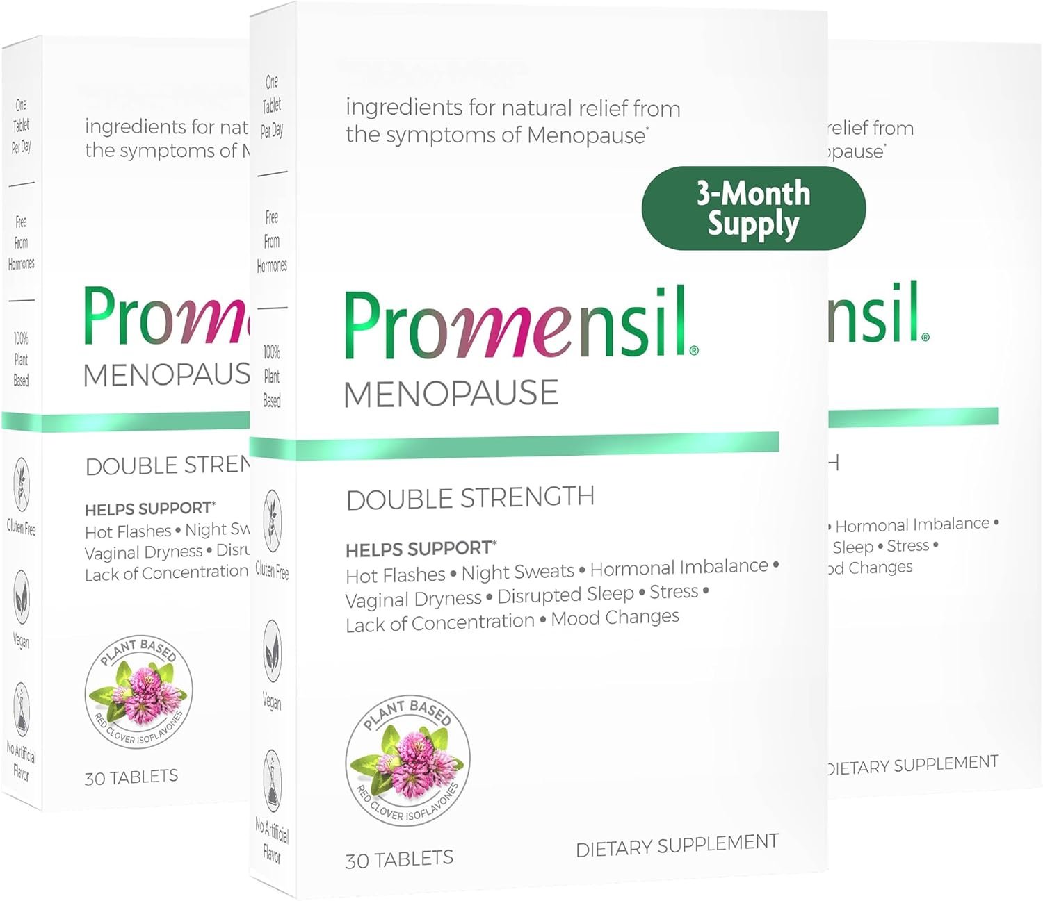 Promensil Menopause Double Strength Supplements for Women – Red Clover Isoflavones, Helps Support Hot Flashes, Night Sweats, Restlessness – 30 Count (Pack of 3)