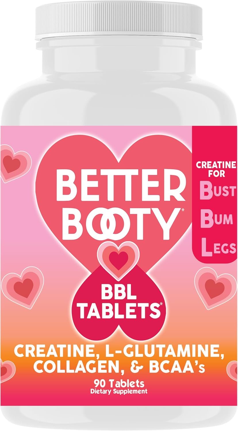 Angry Supplements BB Creatine Monohydrate Complex BBL Tablets for Gains & Muscle, Glute Builder Supplement for Women with L-Glutamine, Collagen, BCAA’s and Hydration Blend (90ct)