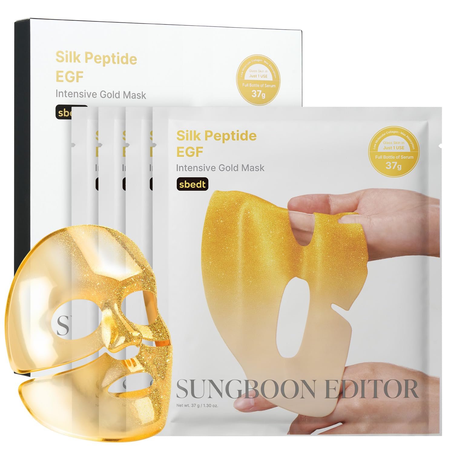 SUNGBOON EDITOR Silk Peptide EGF Intensive Gold Overnight Mask, Hydrating Mask for Glass Skin, 31 Multi Peptide(Copper Peptides)+24K Gold&Collagen, Korean Skincare, 4ea, Gifts for Women