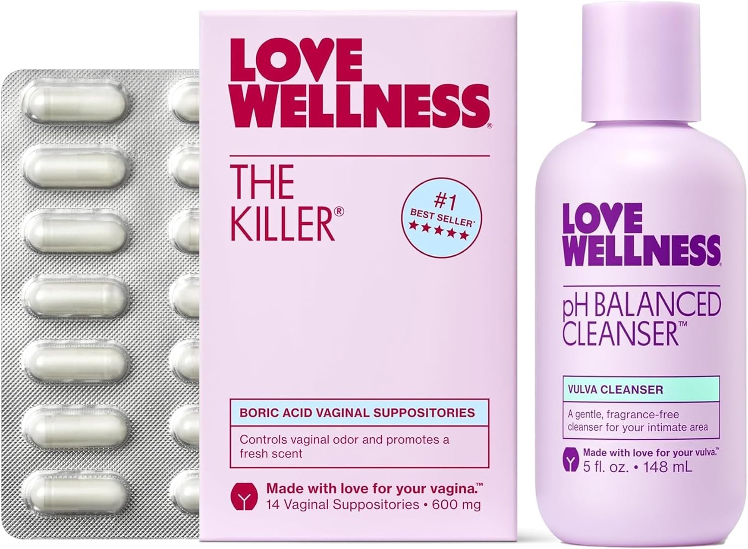 Love Wellness pH Balanced Cleanser & The Killer | Feminine Balance Duo | Supports Balanced pH, Intimate Health & Hygiene